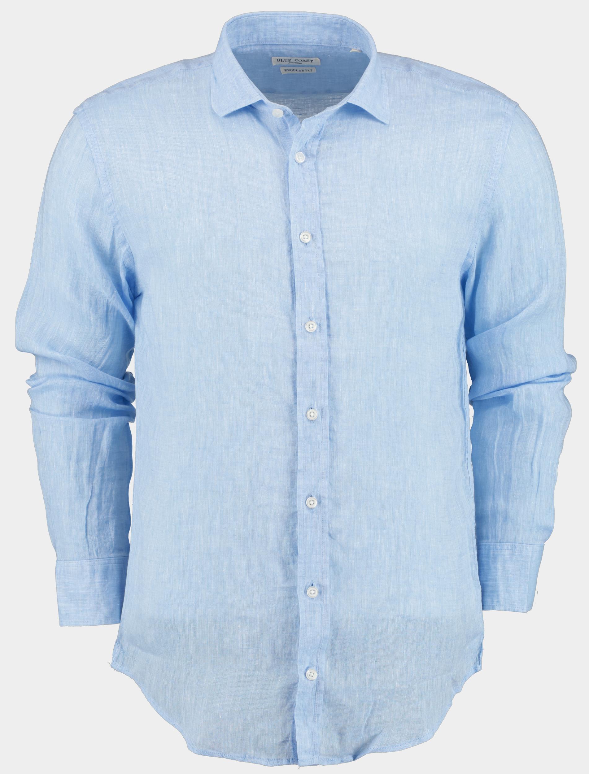 Blue Coast Casual hemd lange mouw Blauw 100% Linnen MOB118 Uni/15 celeste