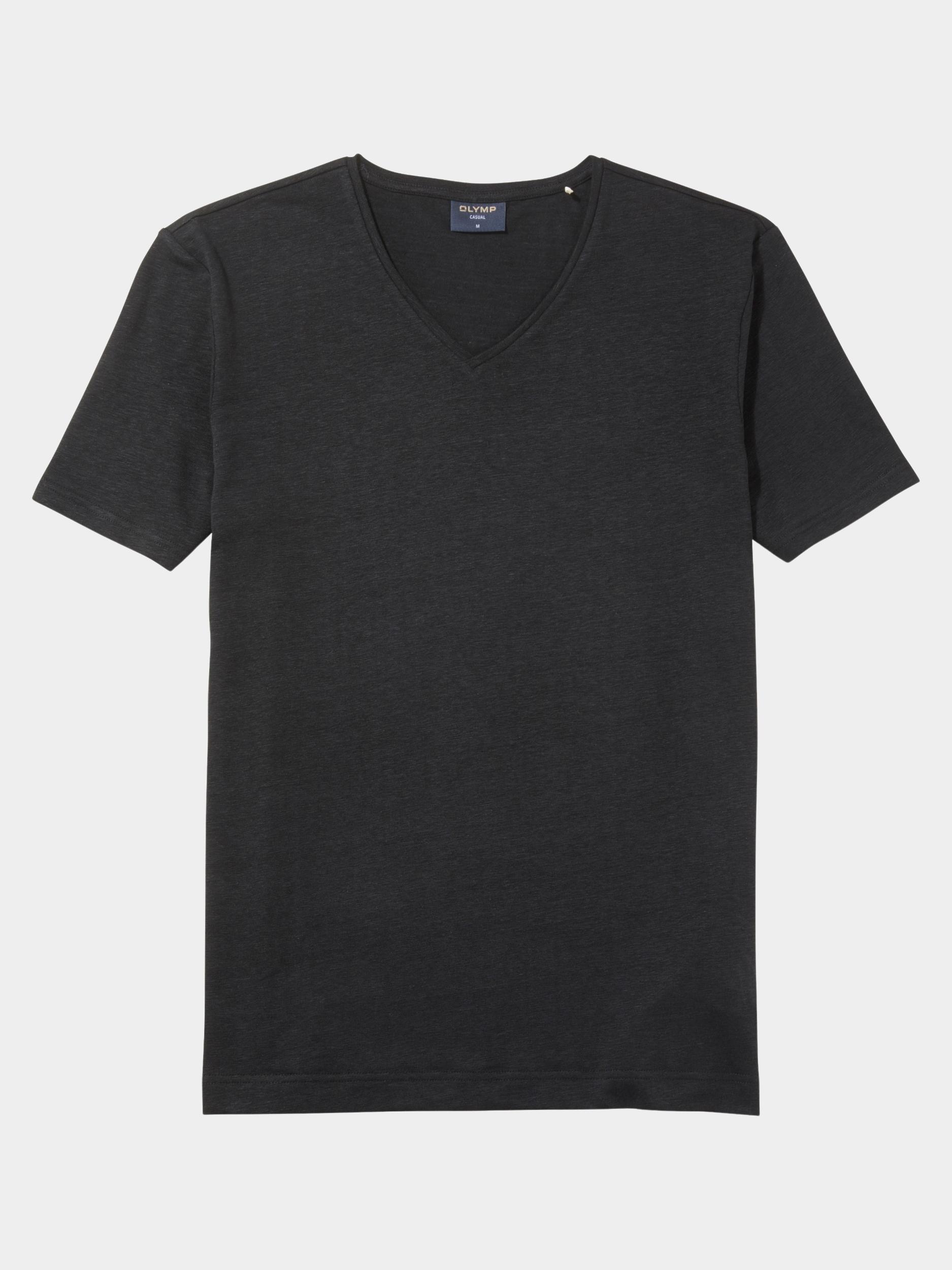 Olymp T-shirt korte mouw Zwart Linen V-Neck T-Shirt 561552/68