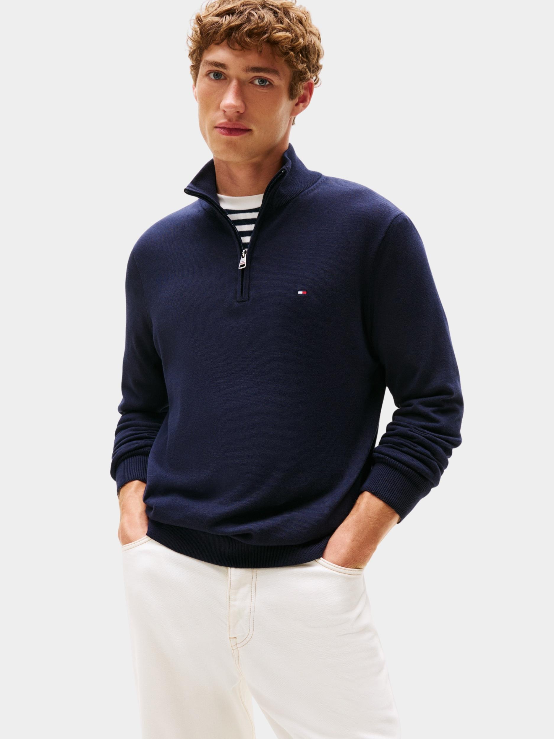 Tommy Hilfiger Half Zip Blauw ESSENTIAL COTTON ZIP MOCK MW0MW37331/DW5