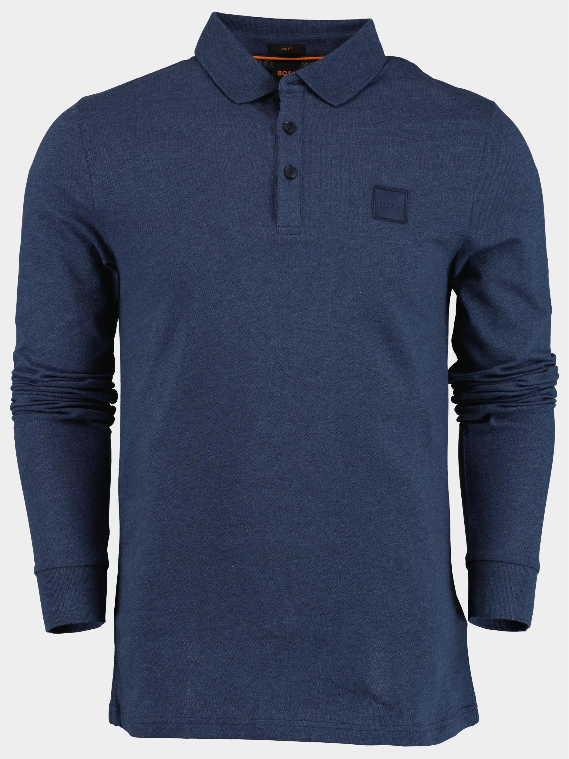 BOSS Orange Polo lange mouw Blauw Passerby 10242645 01 50472681/418