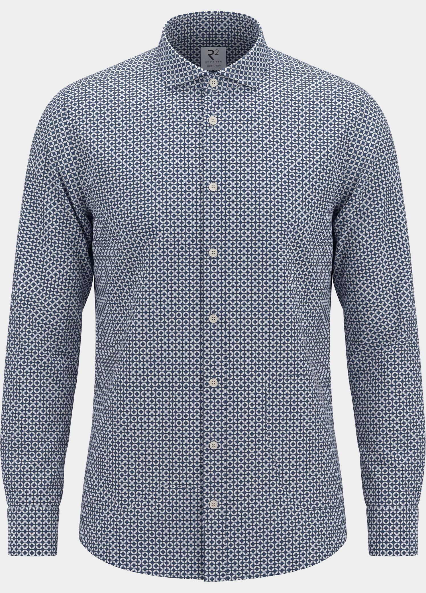 R2 Amsterdam Overhemd extra lange mouw Blauw Printed single jersey shirt 134.WSP.XLS.008/010