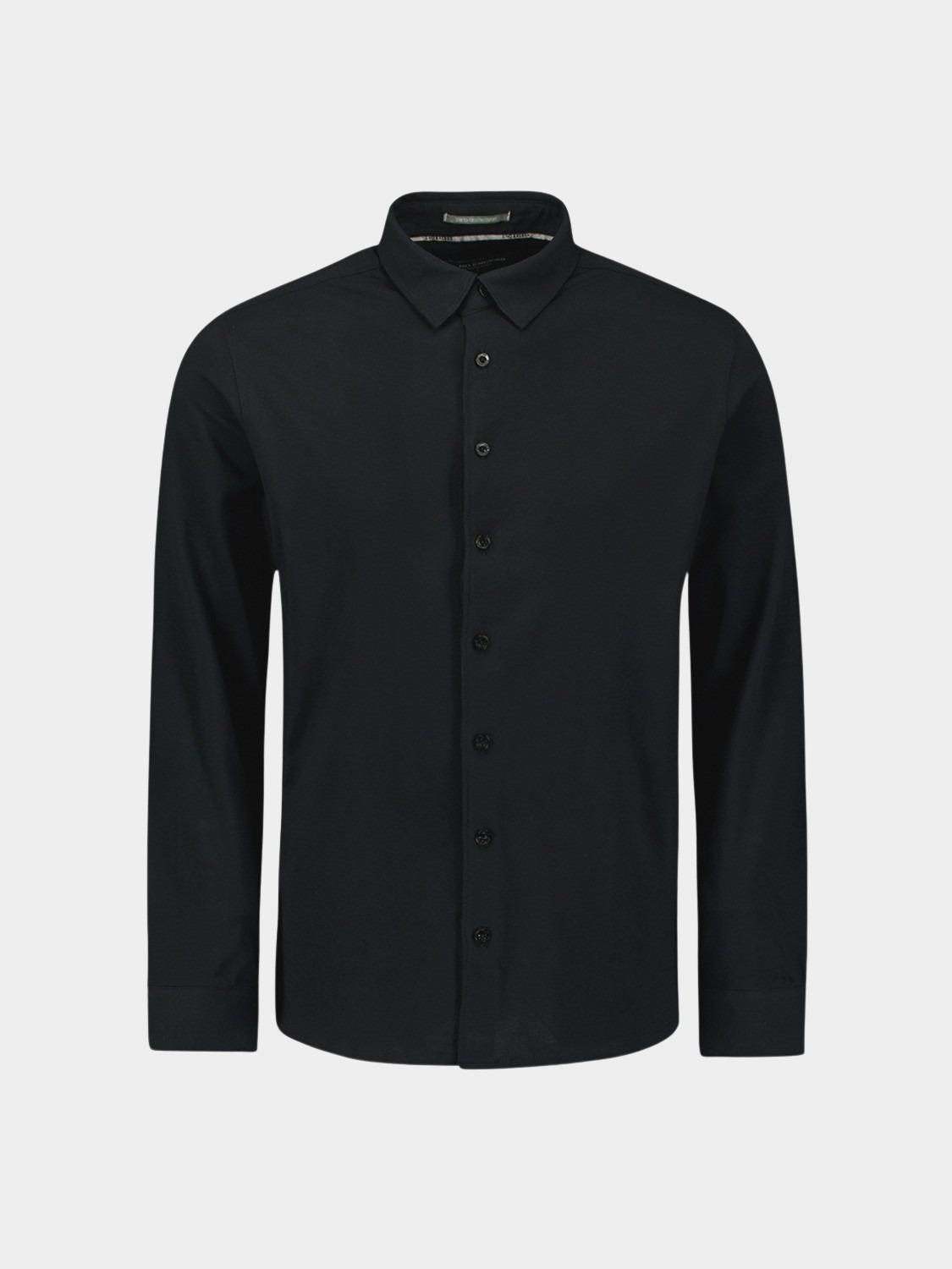 No Excess Casual hemd lange mouw Zwart Shirt Jersey Pique Stretch N4186/020