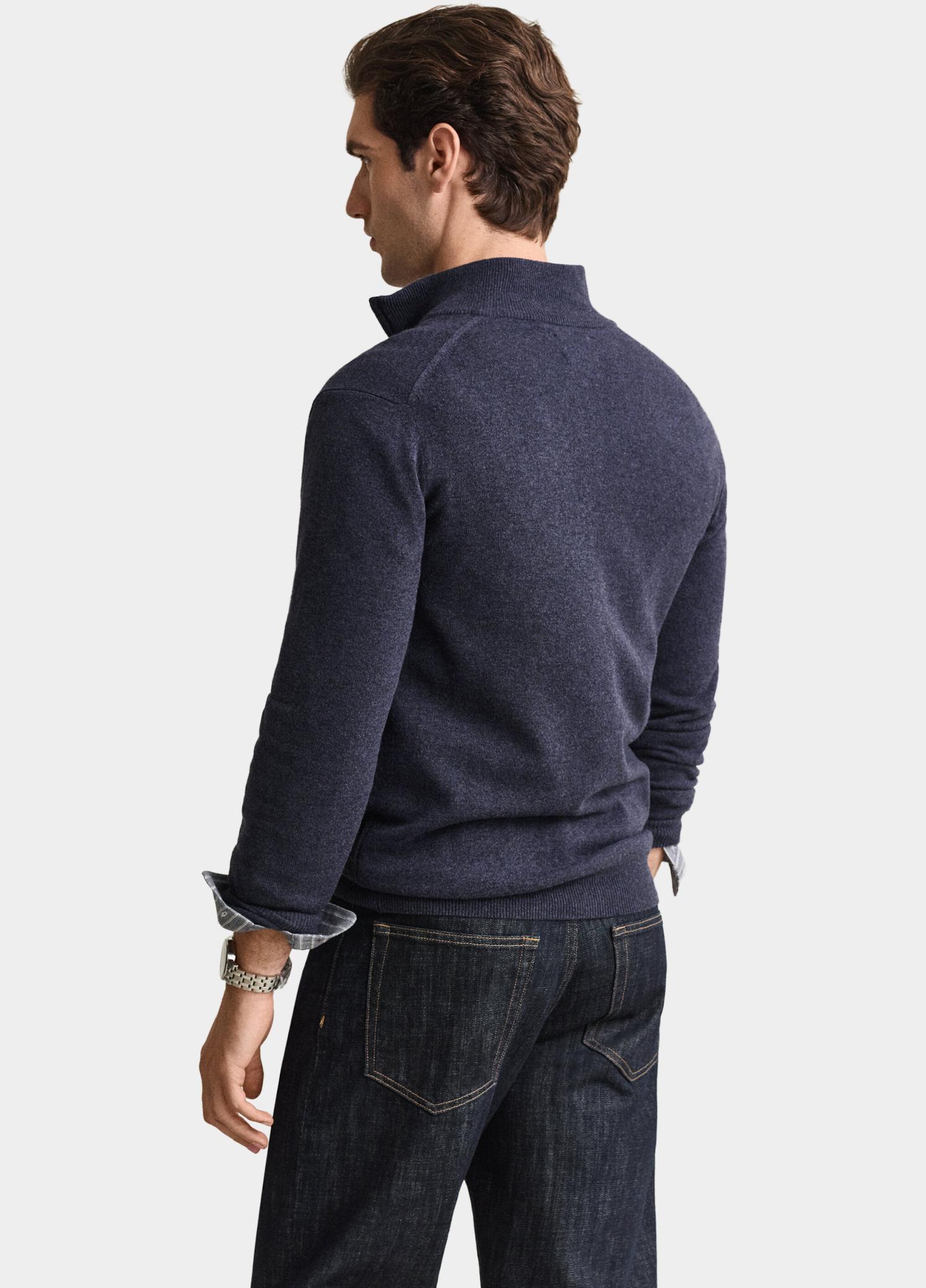 Gant Vest heren Blauw Lamswollen vest met ritssluit 87314/480