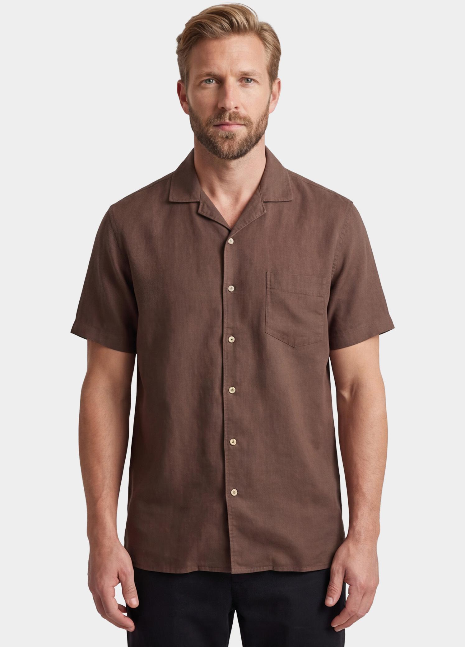 Giordano overhemd korte mouw heren Bruin Capri Short Sleeve Resort Gar 616002/80