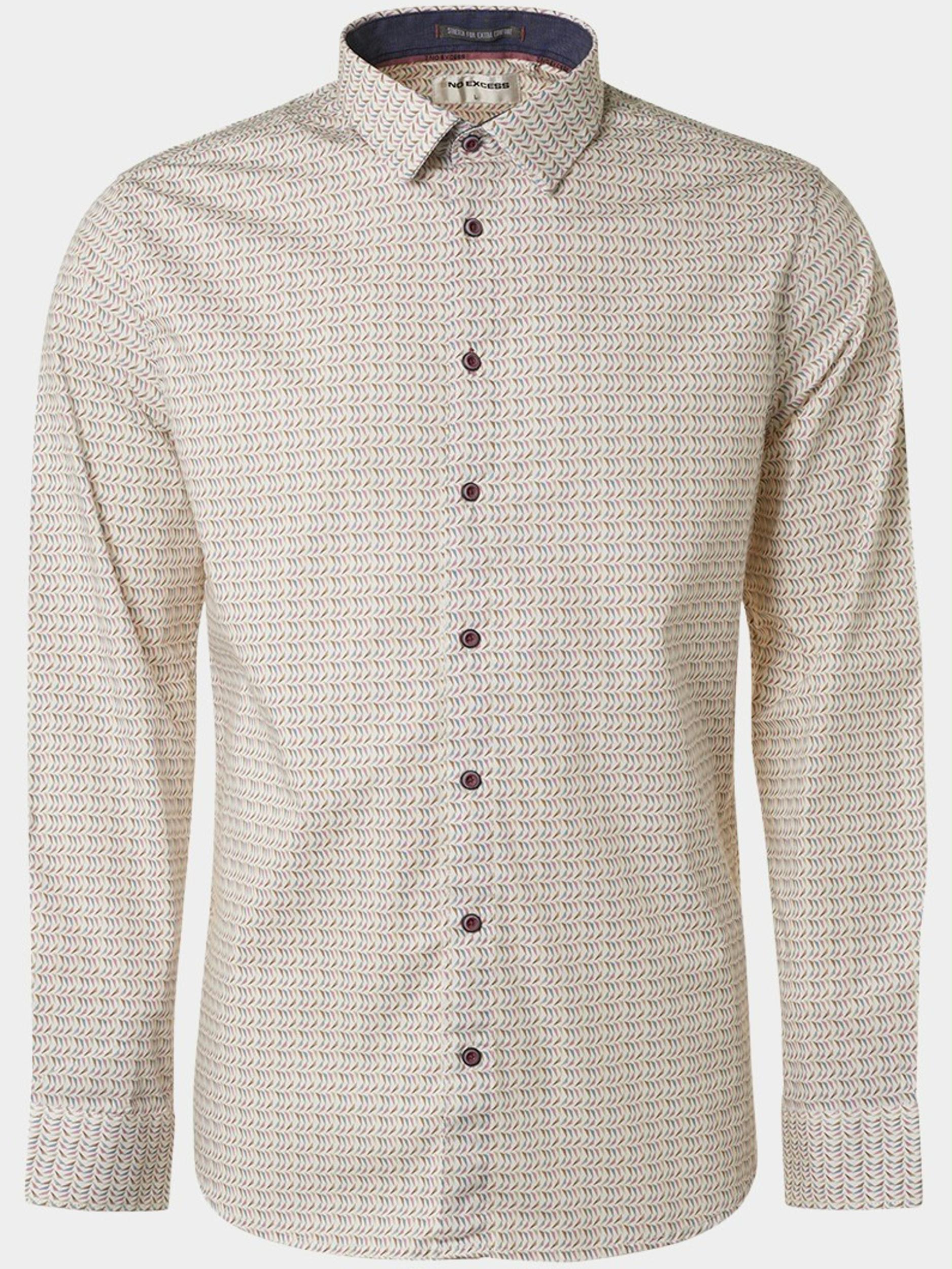 No Excess Casual hemd lange mouw Oranje Shirt Allover Printed Stretch 19450233/146