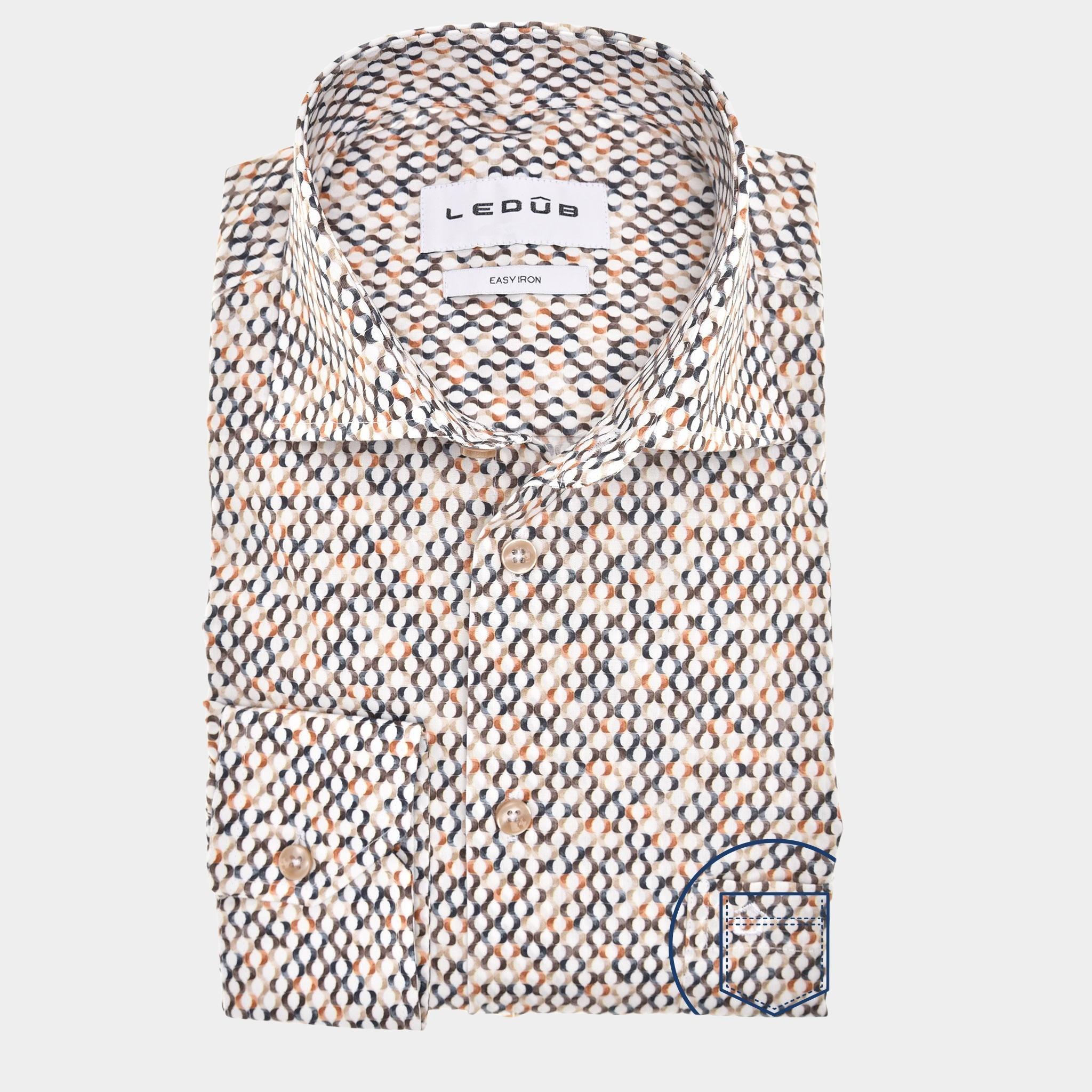 Ledub Business hemd lange mouw Bruin  0142821/630-000-000