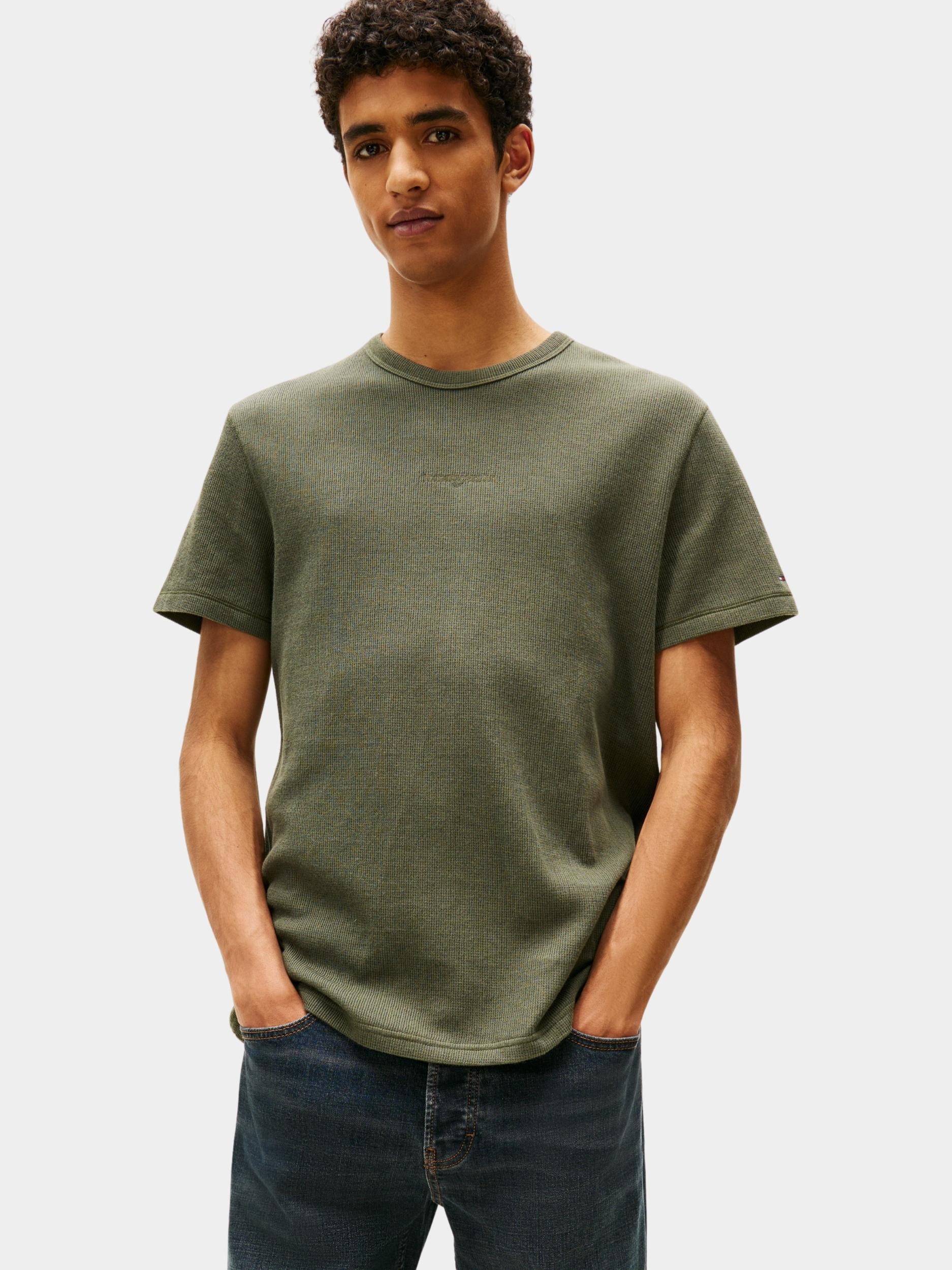Tommy Jeans T-shirt korte mouw Groen TJM SLIM WAFFLE SCRIPT TEE DM0DM21778/MRH