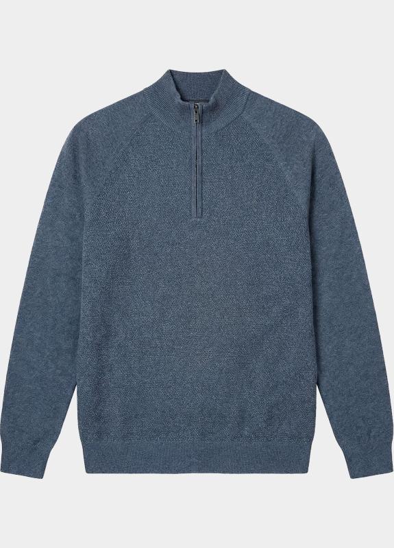 Bos Half Zip Blauw Half zip met structuur 326/8163 Indigo