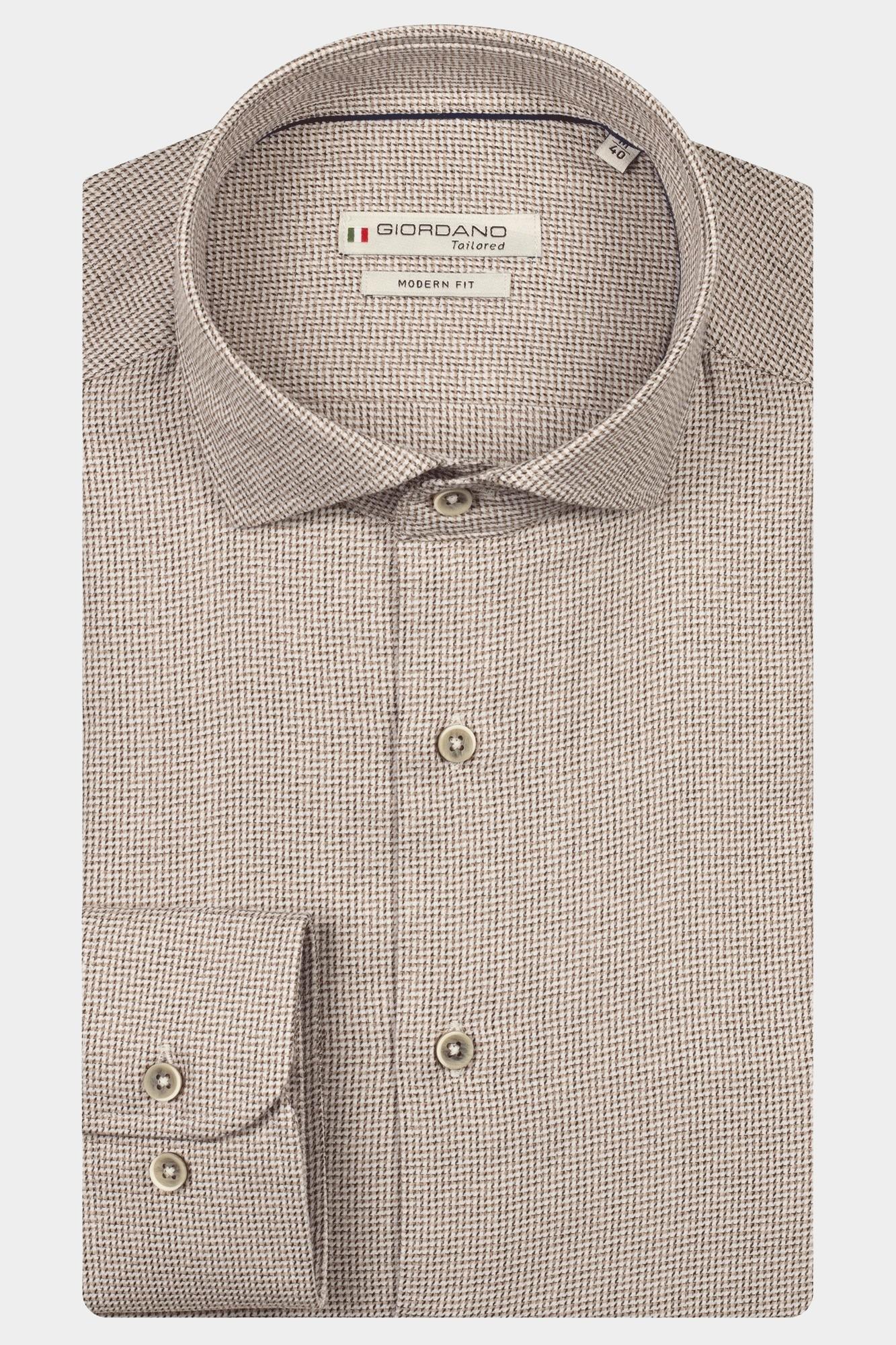 Giordano Casual hemd lange mouw Bruin Row long sleeve cutaway soft 527861/80