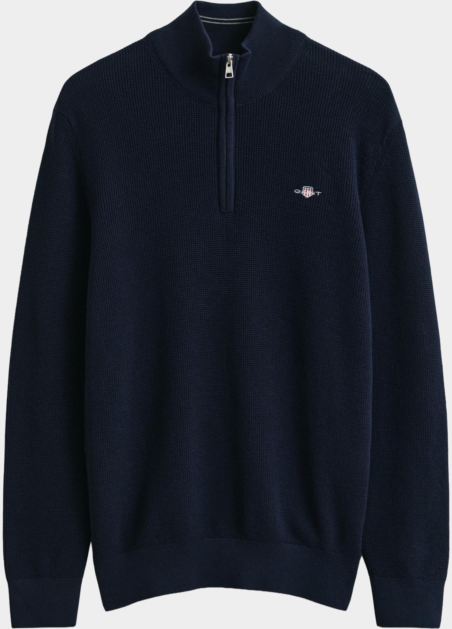 Gant Half Zip Blauw Katoenen Textured sweater met 8030292/433