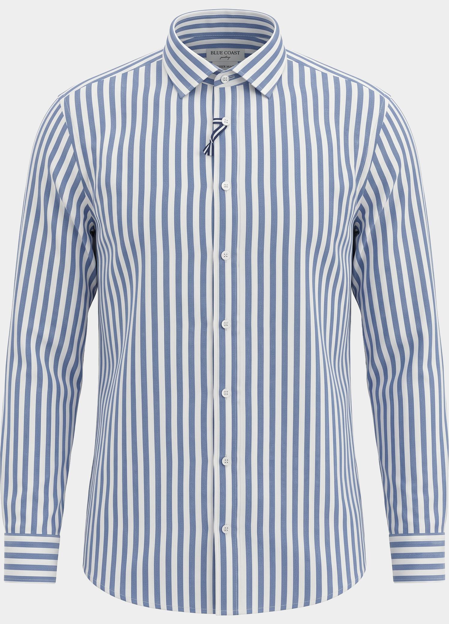 Blue Coast Overhemd heren Blauw 100% linnen, lichtgroen streep 118R4/0018