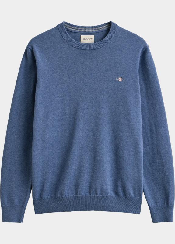 Gant Pullover heren Blauw Katoenen trui met ronde hals 8030561/906