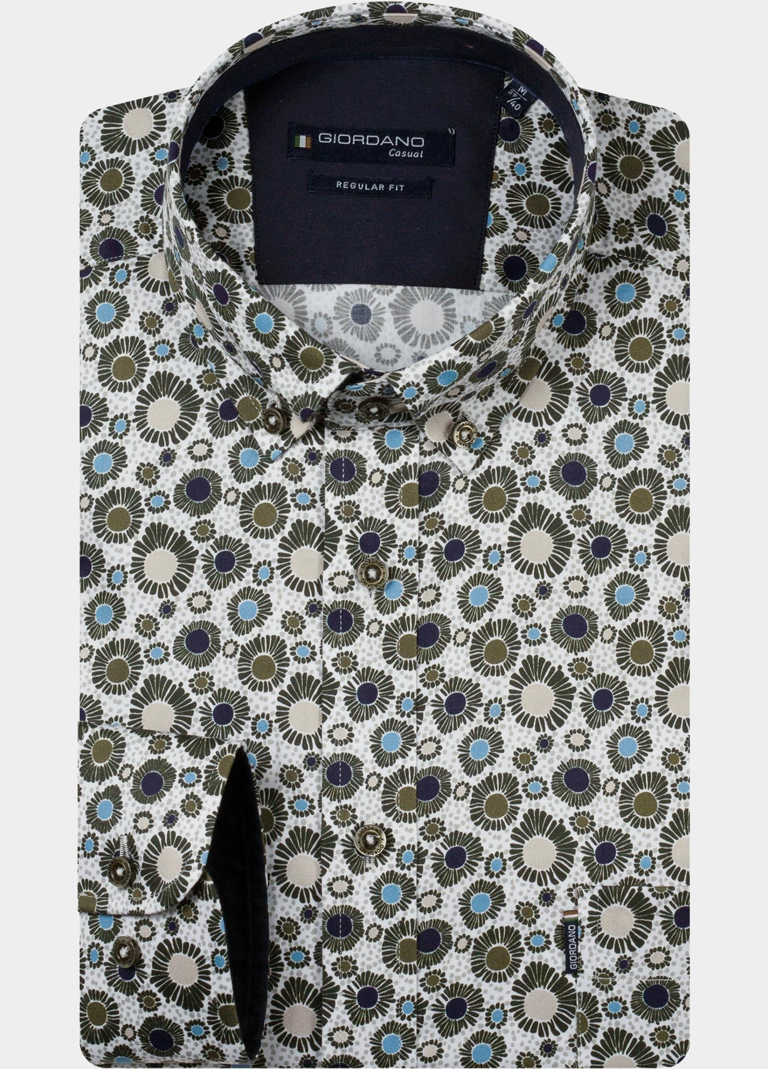 Giordano Overhemd heren Groen Dino Satin strech flower prin 627029/70