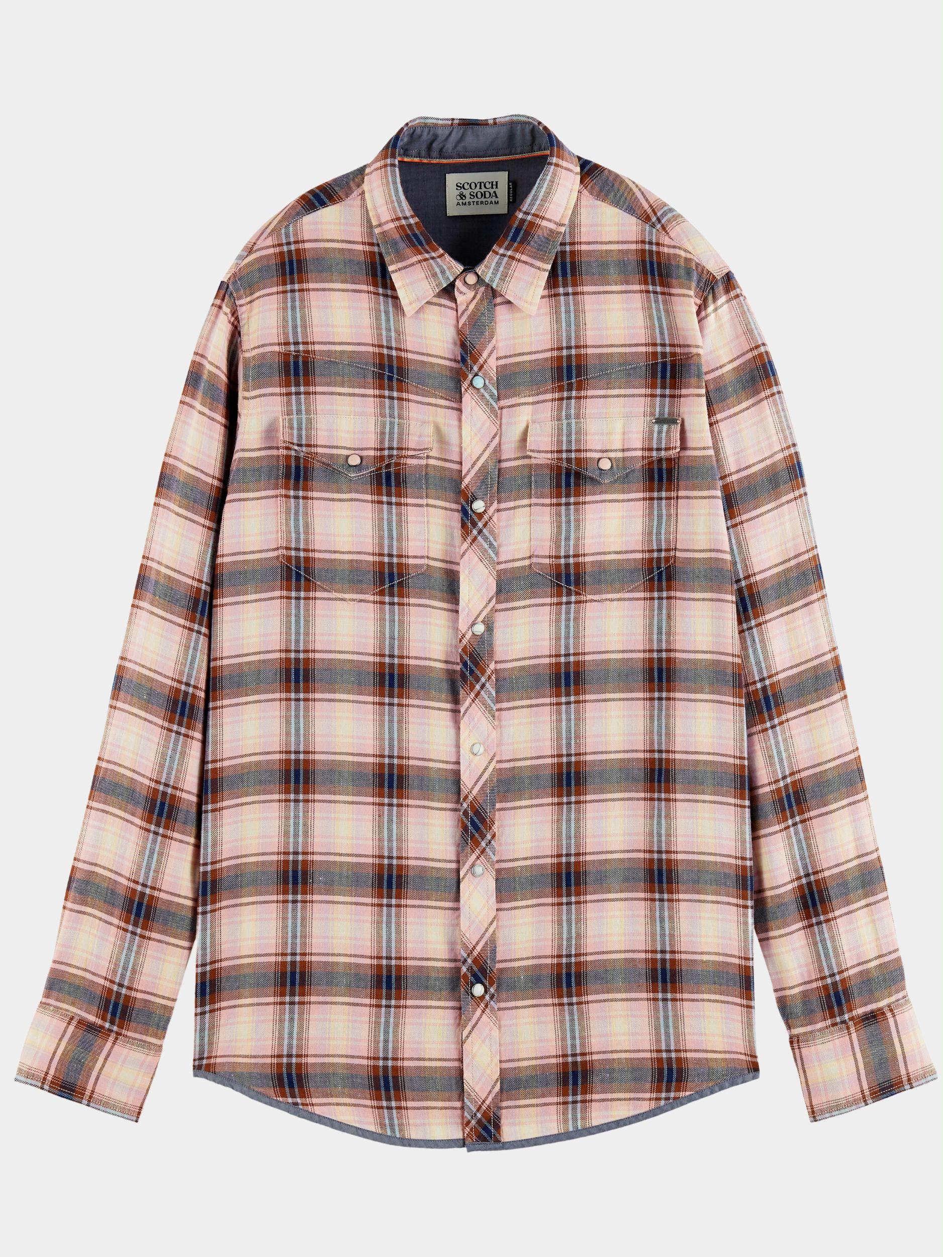 Scotch Soda Casual hemd lange mouw Bruin Iconic checked western regular 164464 0217