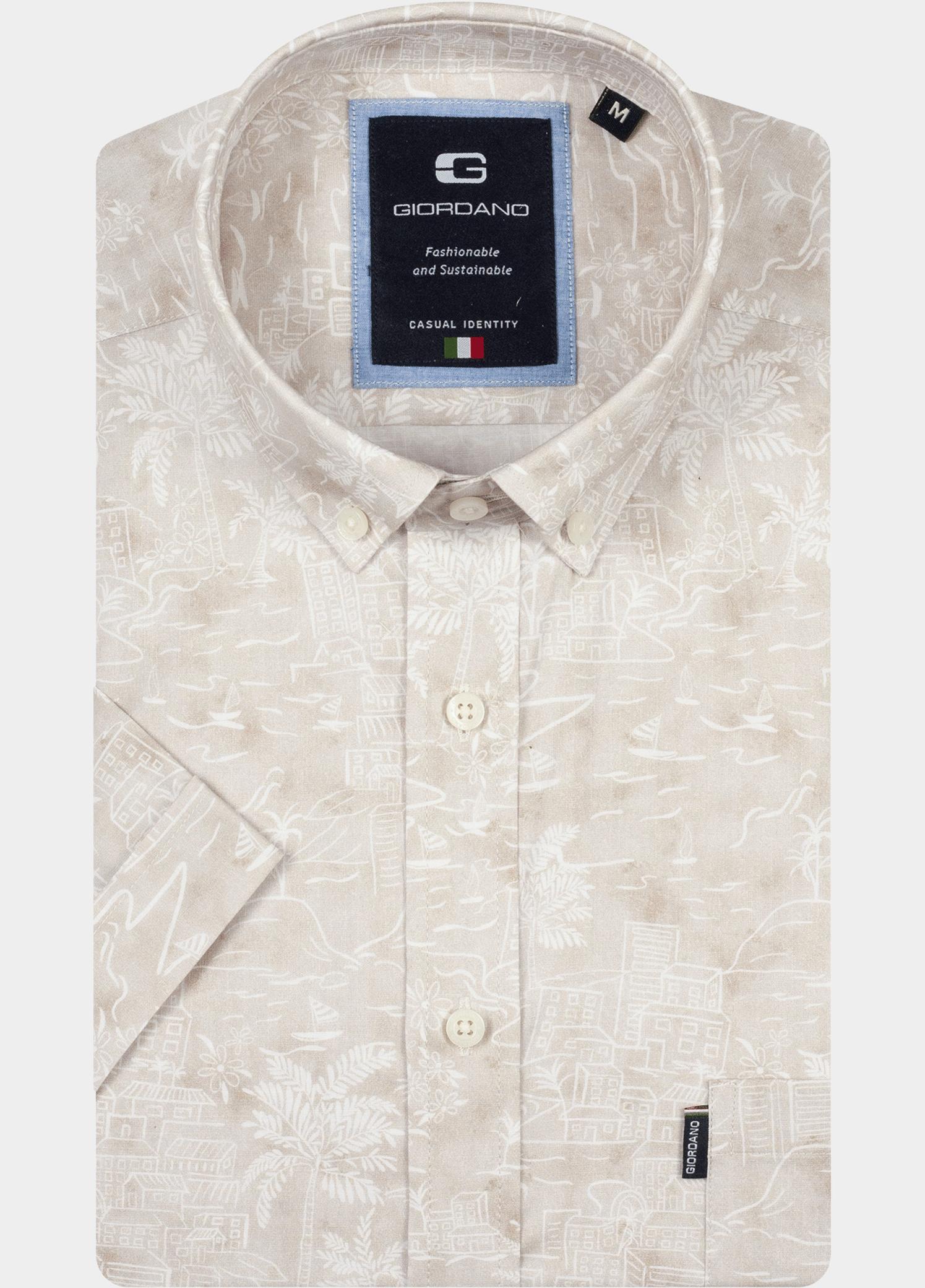 Giordano overhemd korte mouw heren Bruin Alfa Short Sleeve Button Down 616044/80