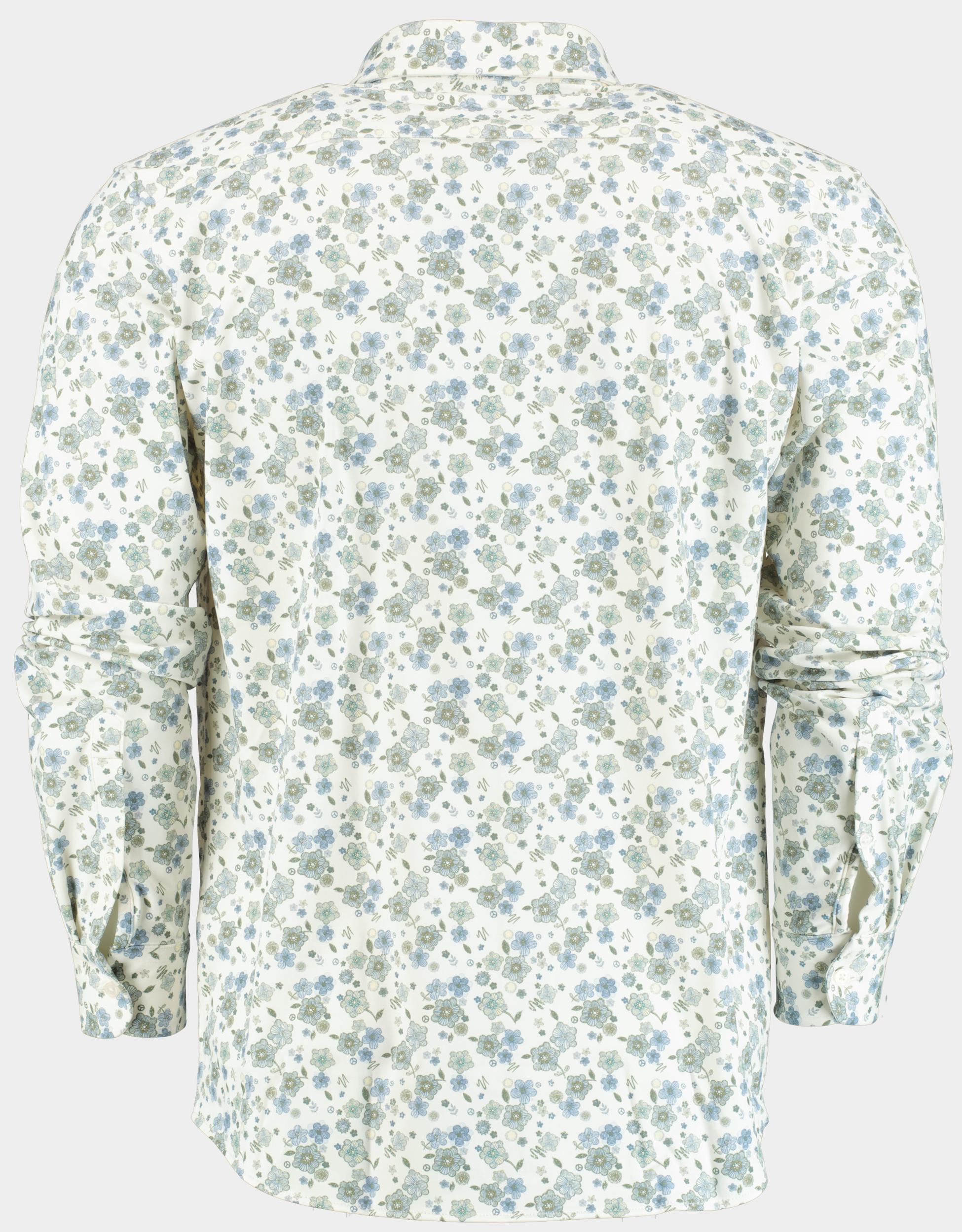 Bos Casual hemd lange mouw Multi Technische print 42540024C/TS480A Ecru/Navy/Jeans/Cactus