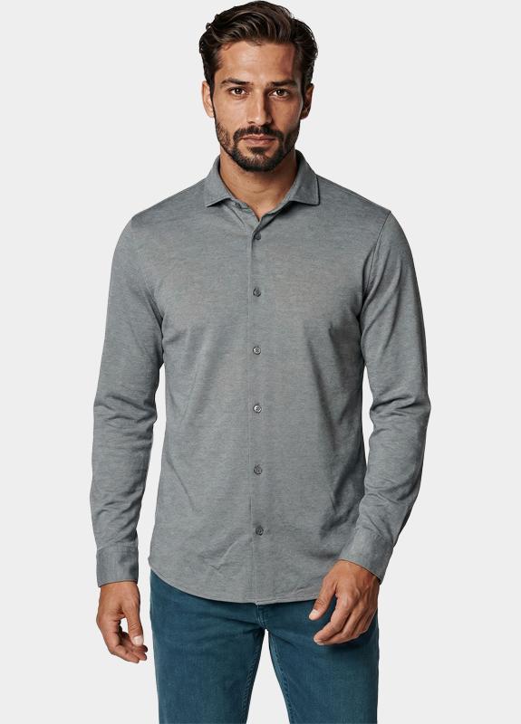 Bos Overhemd heren Blauw van jersey met cutaway boord 3505/indigo