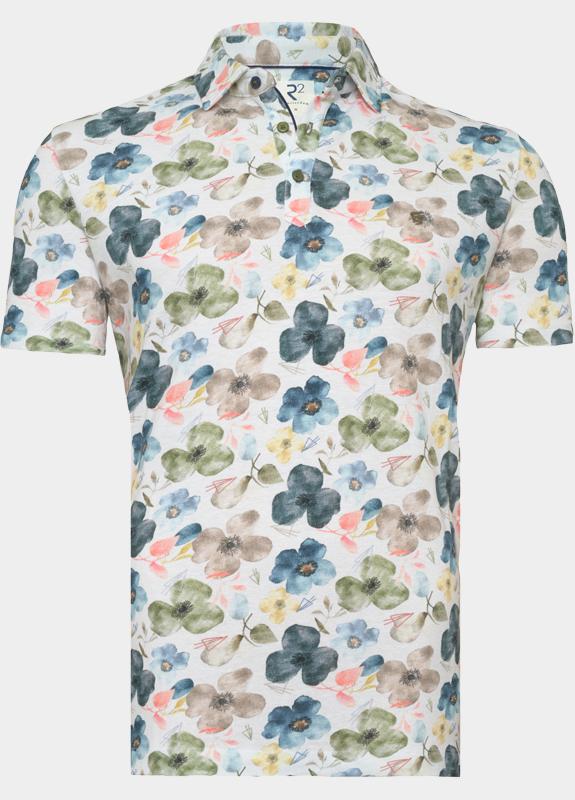 R2 Amsterdam Polo korte mouw Multi Multicolour Flower Cotton Lin 132.POLO.006/073