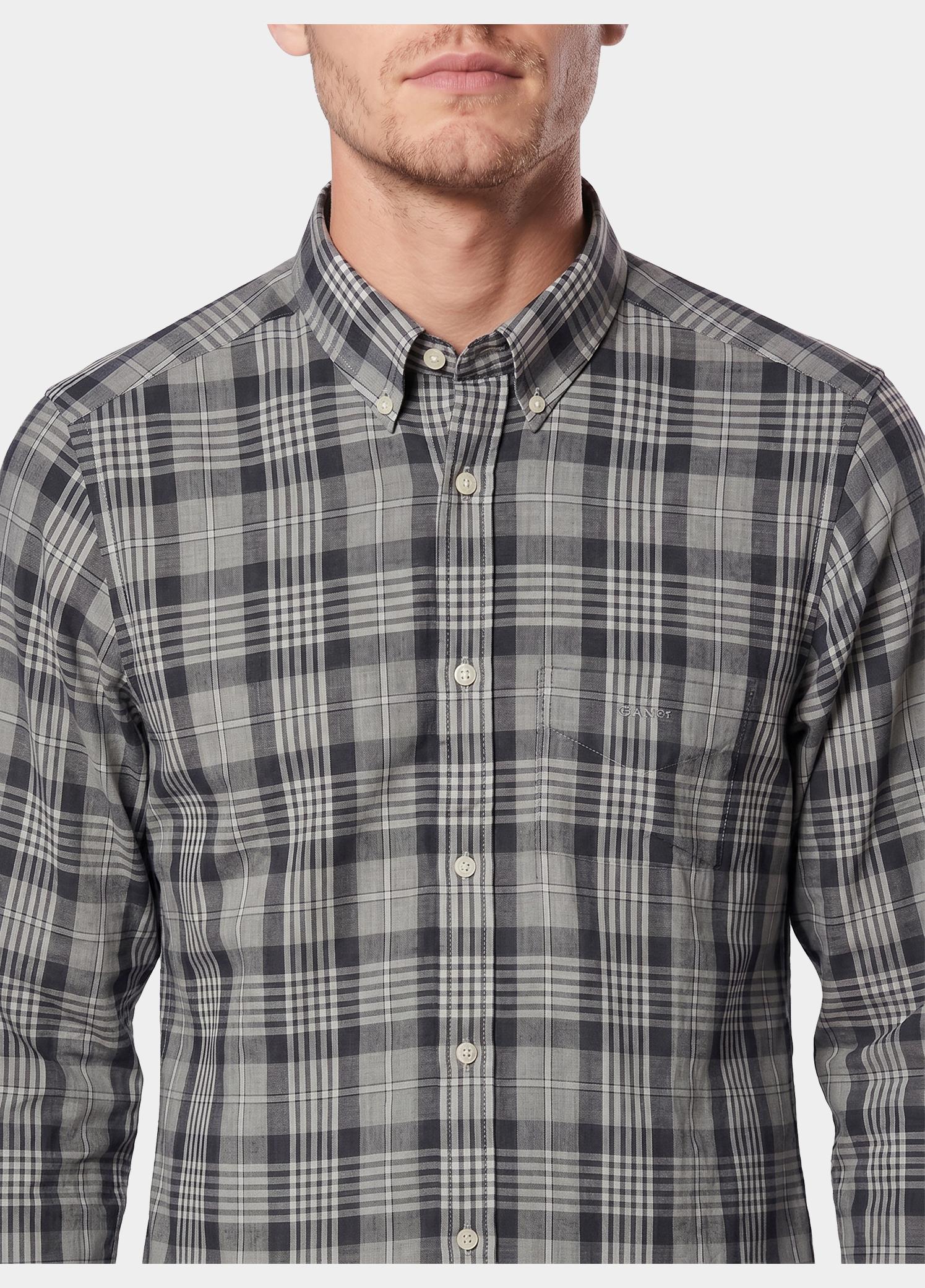 Gant Overhemd heren Grijs Checked Melange Poplin Shirt 3262006/093