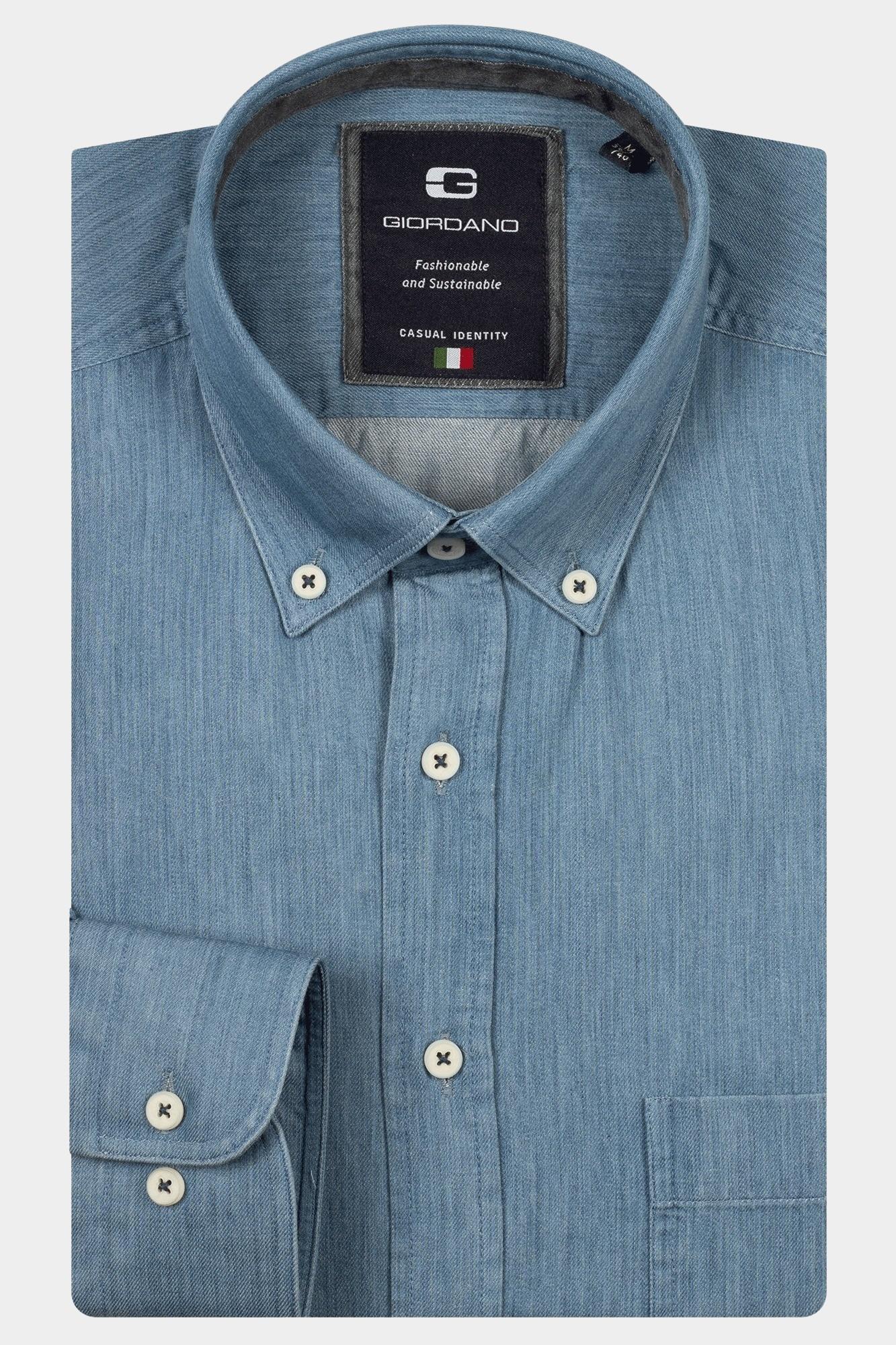 Giordano Casual hemd lange mouw Blauw Brando long sleeve button dow 527004/61