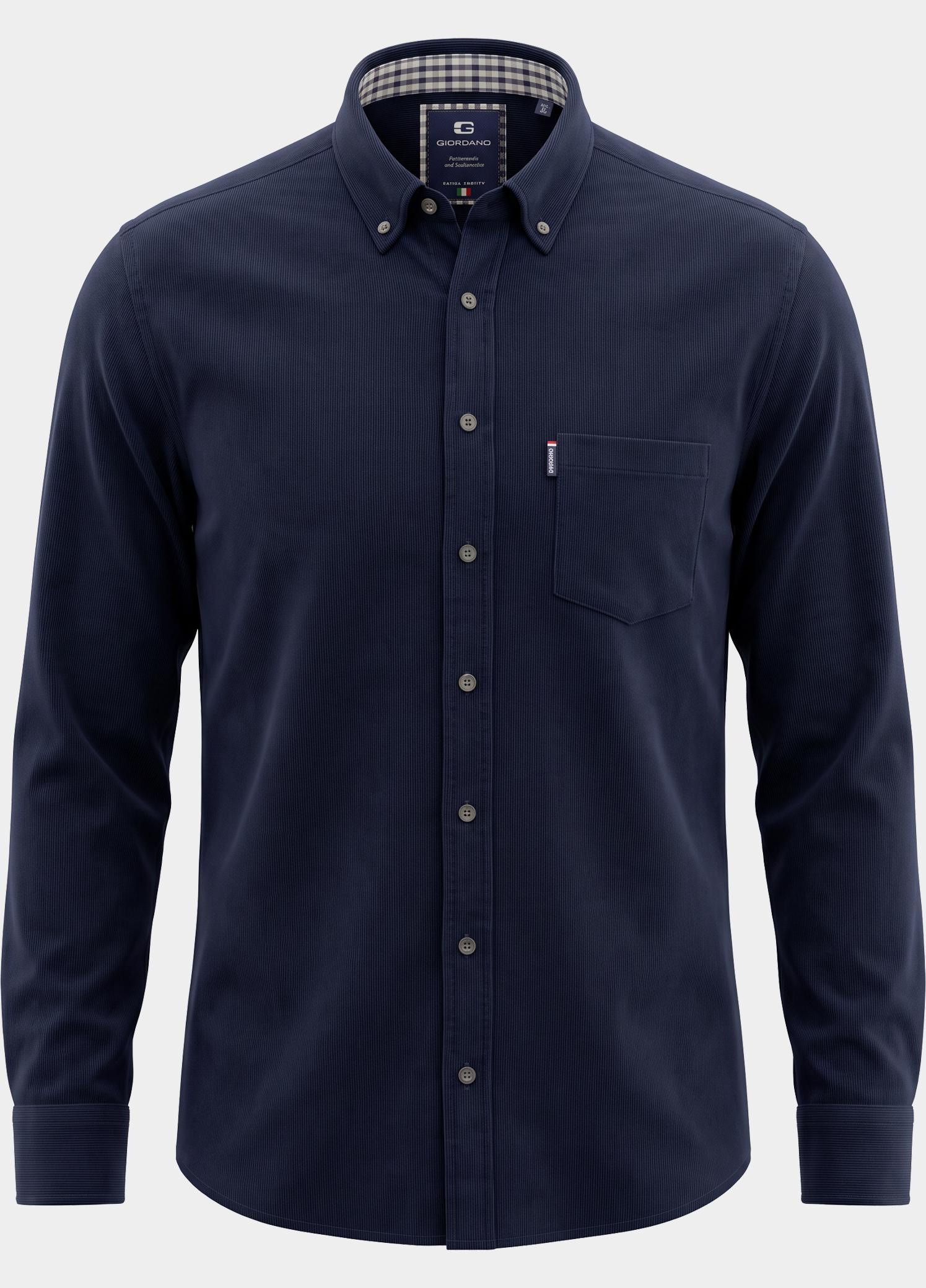 Giordano Overhemd heren Zwart Dino Babycord and check 627007/60