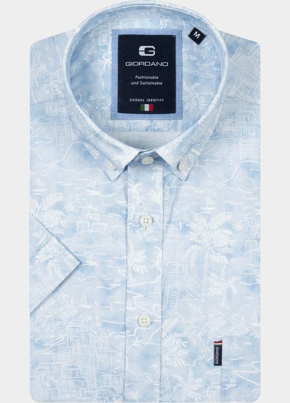 Giordano overhemd korte mouw heren Blauw Alfa Short Sleeve Button Down 616044/60