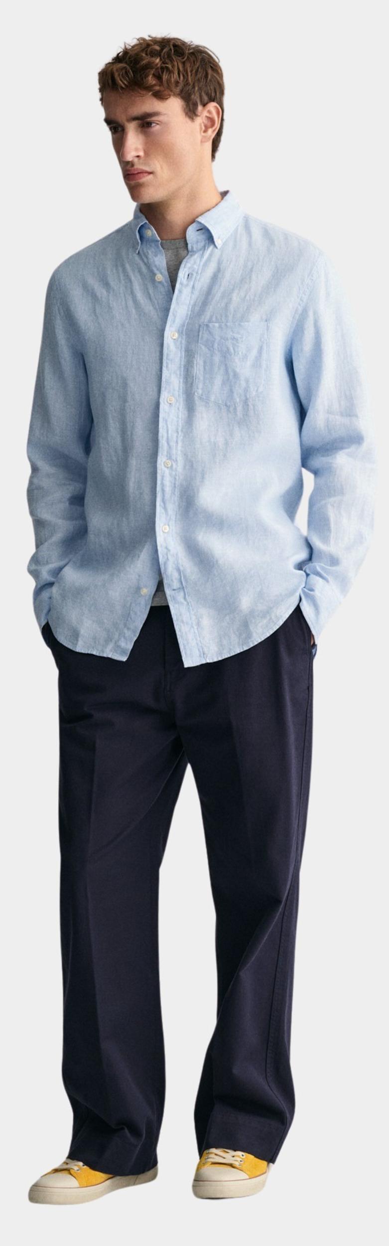 Gant Casual hemd lange mouw Blauw Linen Shirt 3240102/468