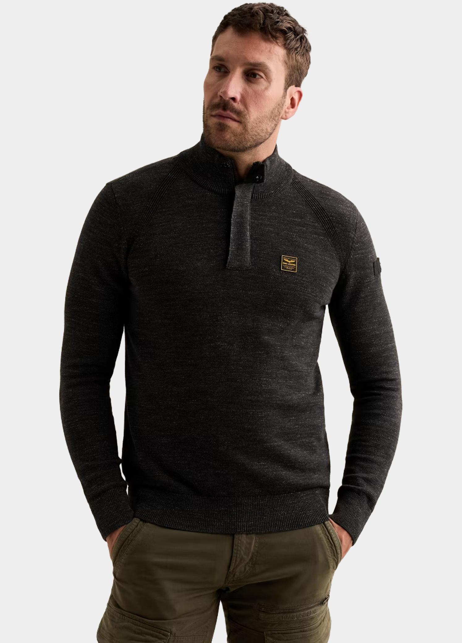 PME Legend Half Zip Zwart Half zip collar cotton rib me PKW2609302/999
