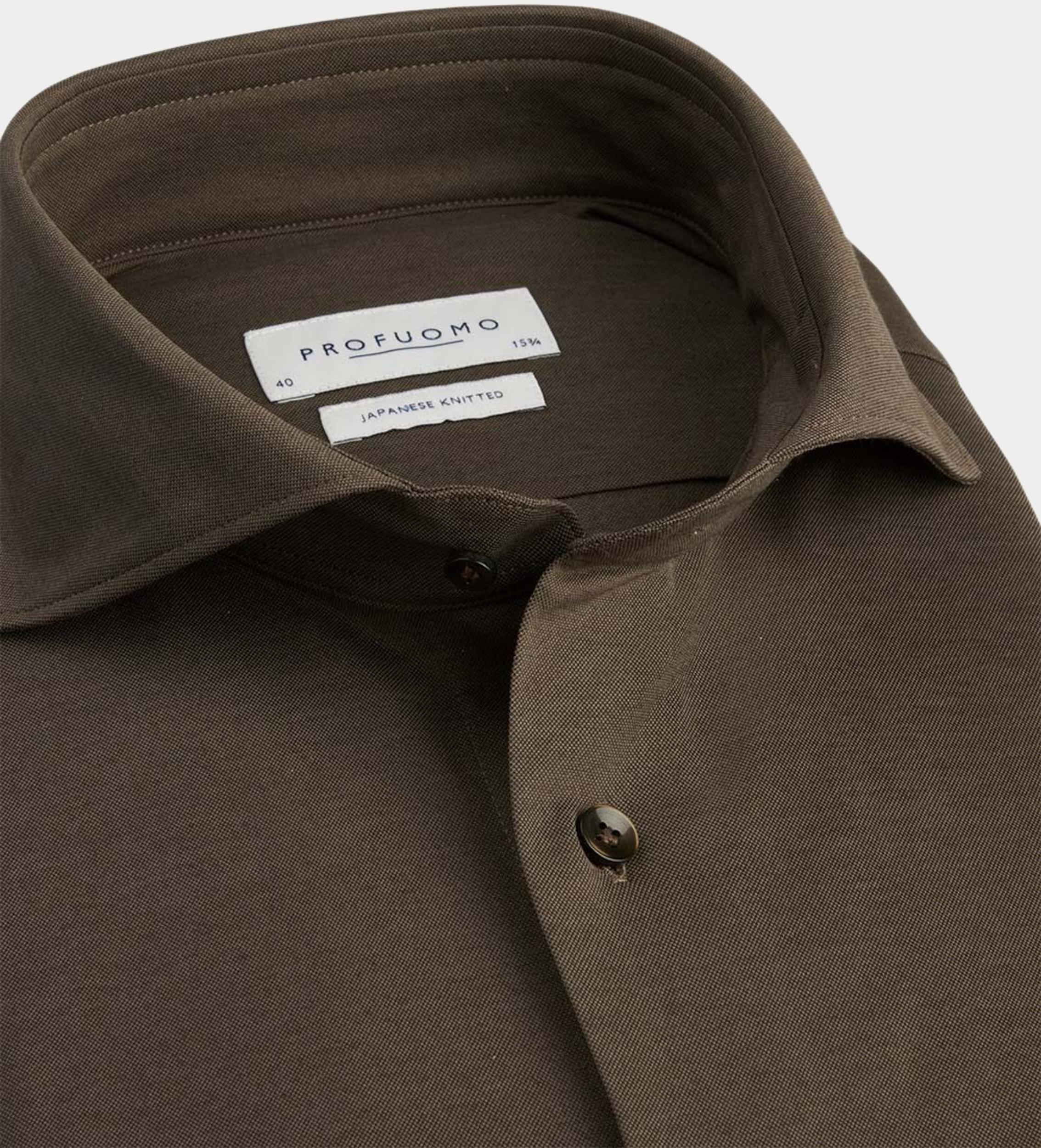 Profuomo Business hemd lange mouw Bruin Japanese knitted PPVH10047I/H