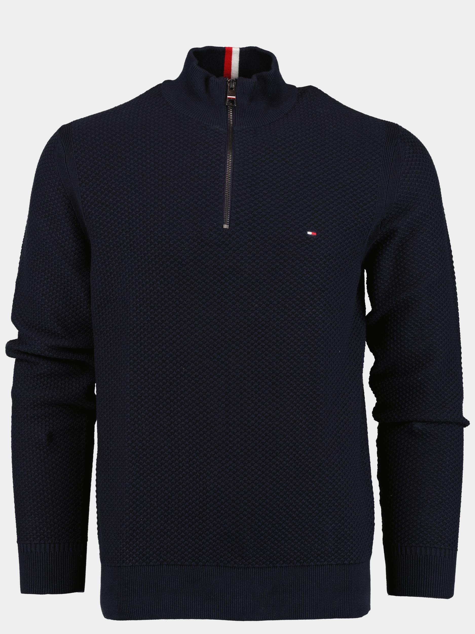 Tommy Hilfiger Pullover Blauw Oval Structure Zip Mock MW0MW34690/DW5