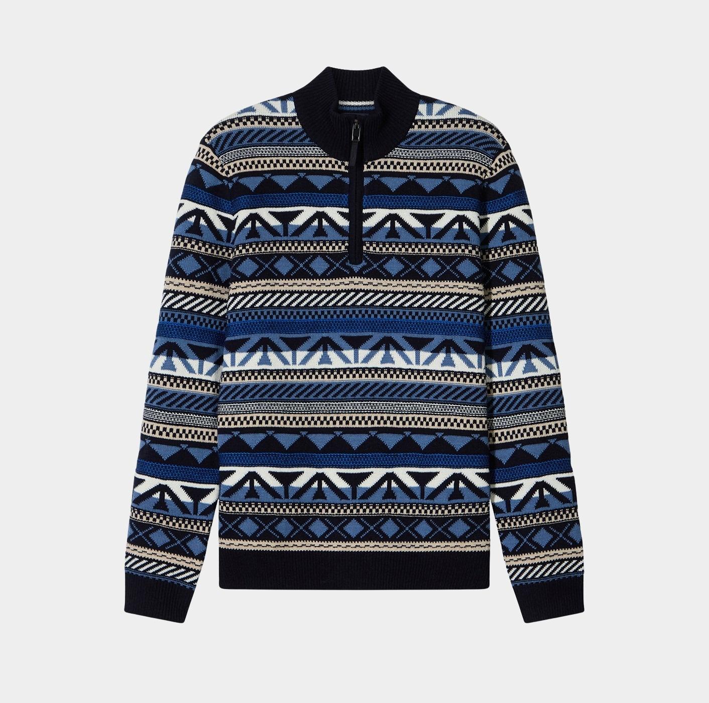 Olymp Half Zip Blauw Pullover Strick 532085/18