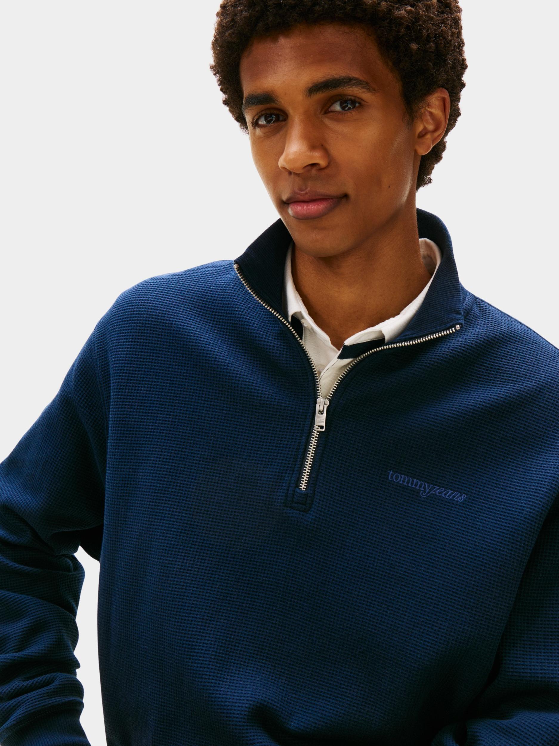 Tommy Jeans Half Zip Blauw TJM RLX WAFFLE SCRIPT QRTR ZI DM0DM21880/C1G