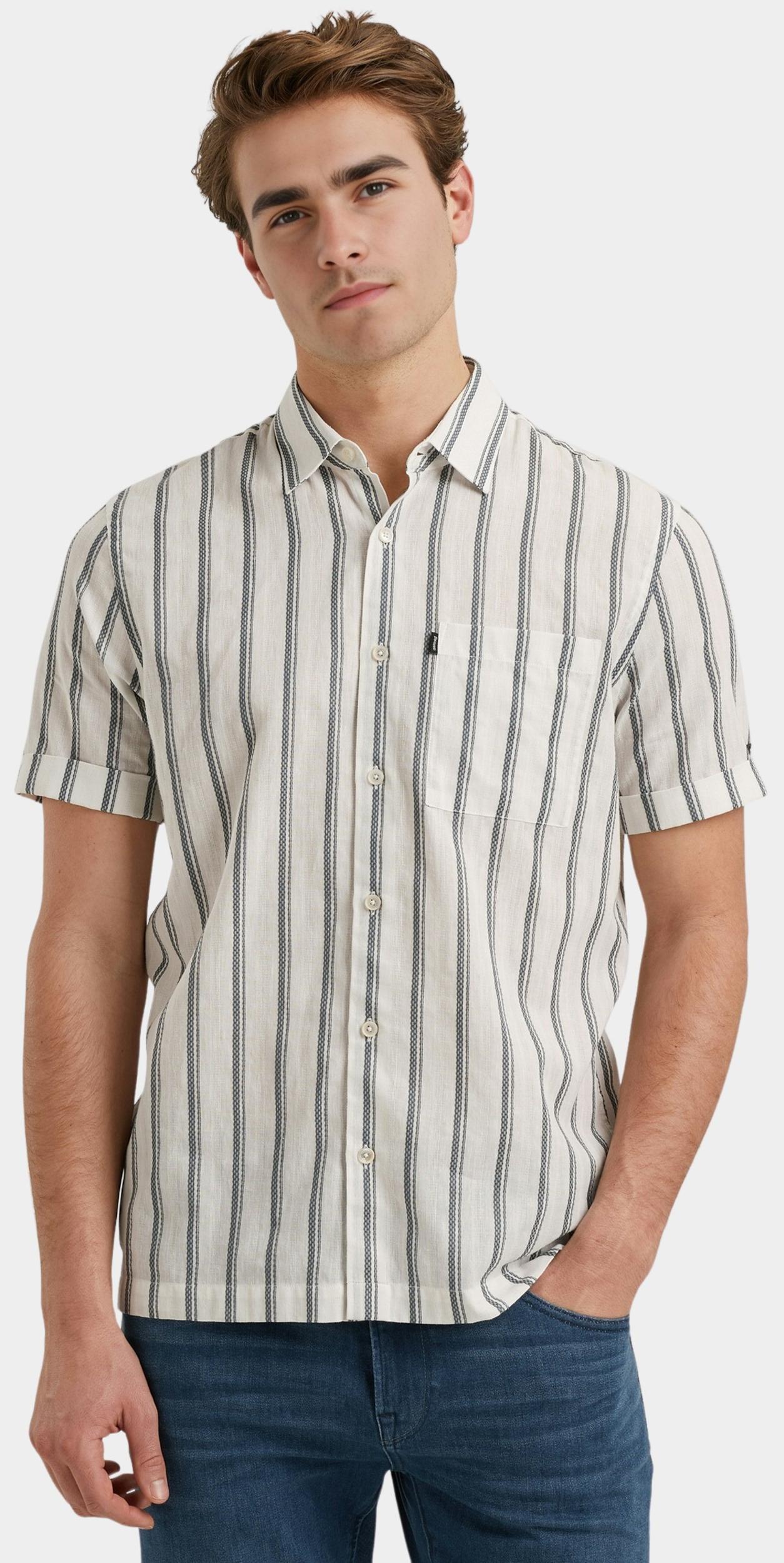 Vanguard Casual hemd korte mouw Wit Short Sleeve Shirt Dobby stri VSIS2504261/7004