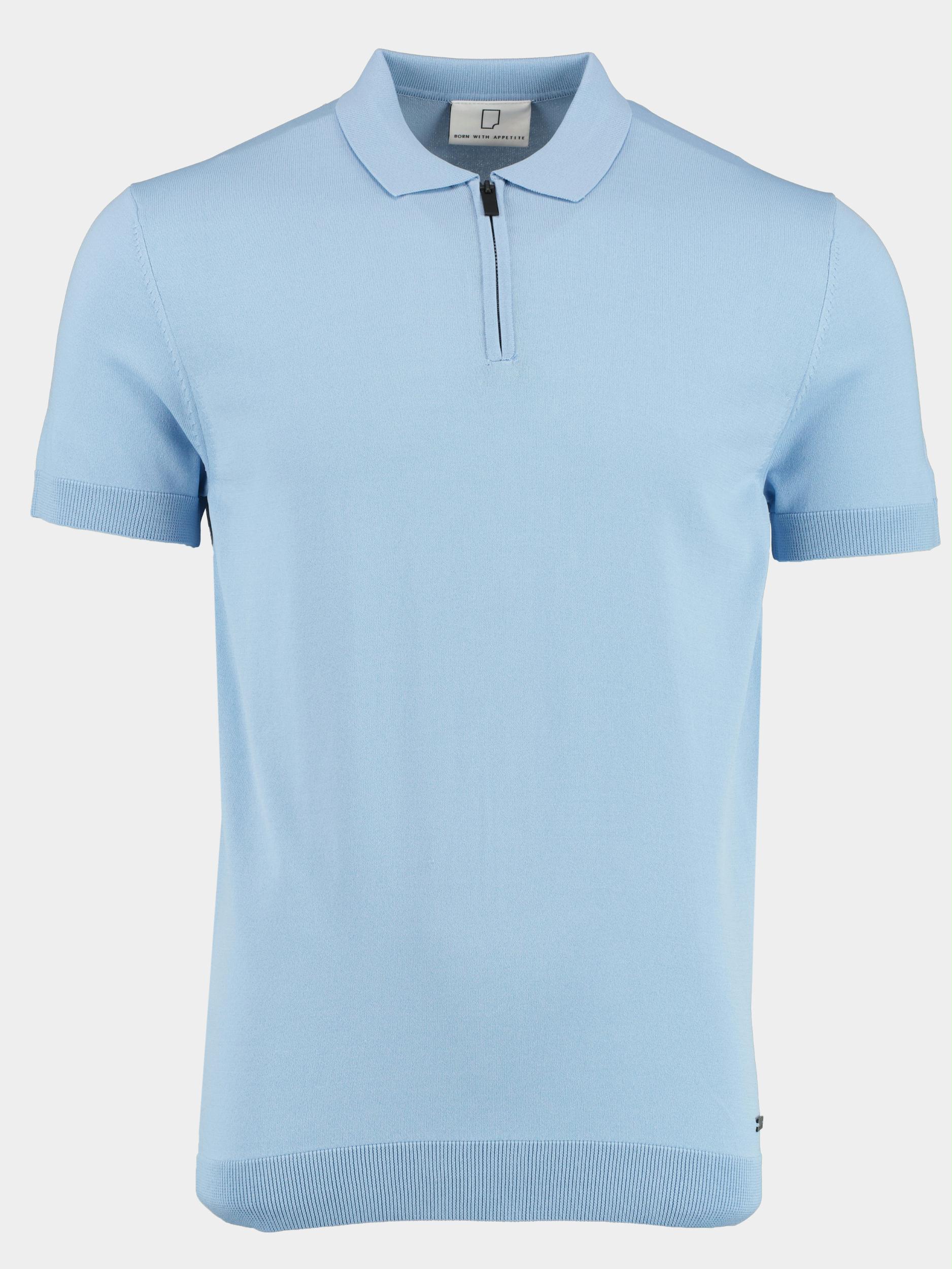 Born With Appetite Polo korte mouw Blauw Dan Polo Zip Stretch Knit 23108DA31/210 light blue