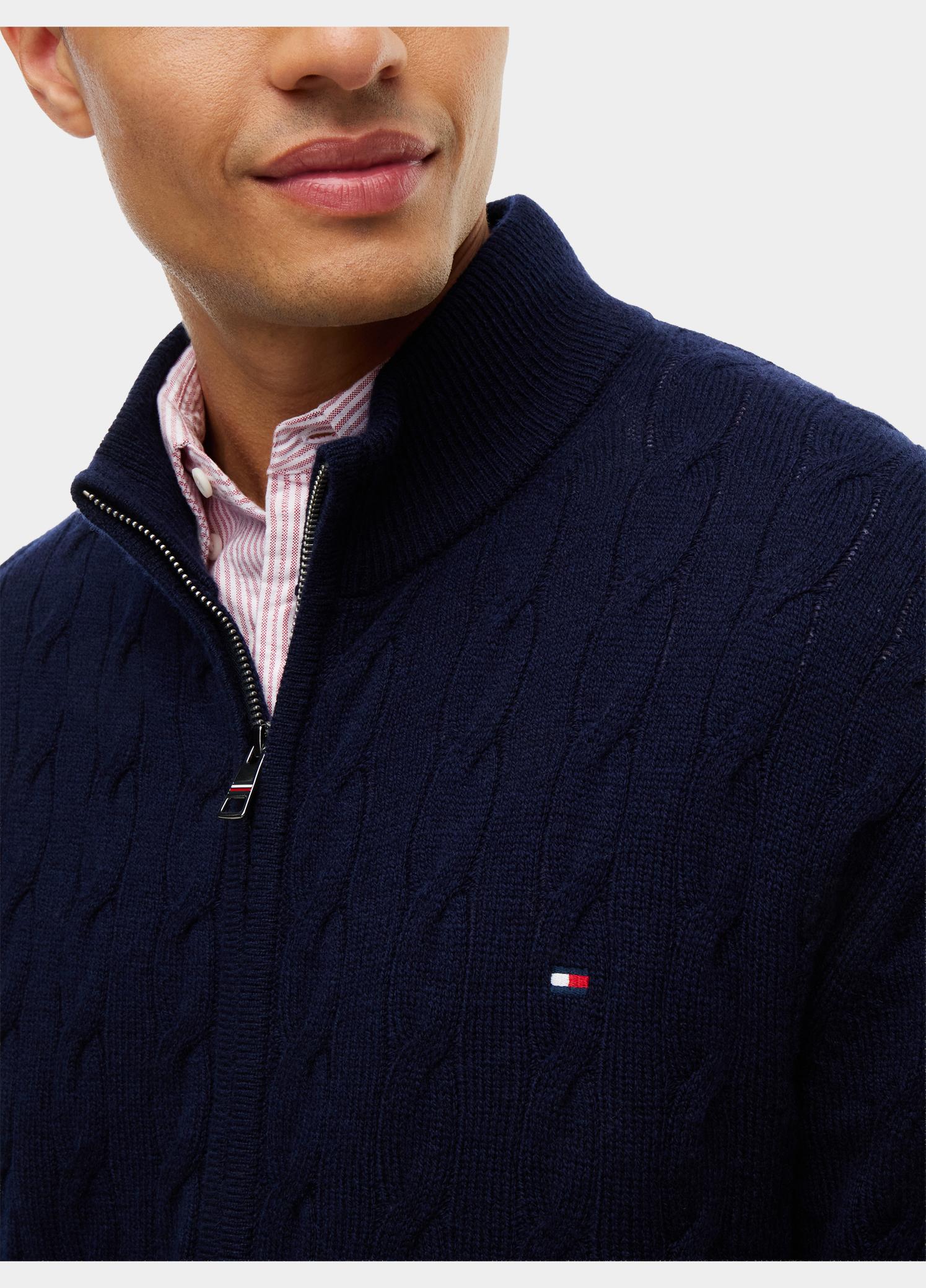 Tommy Hilfiger Vest heren Blauw LAMBSWOOL CABLE ZIP THROUGH MW0MW46353/DW5