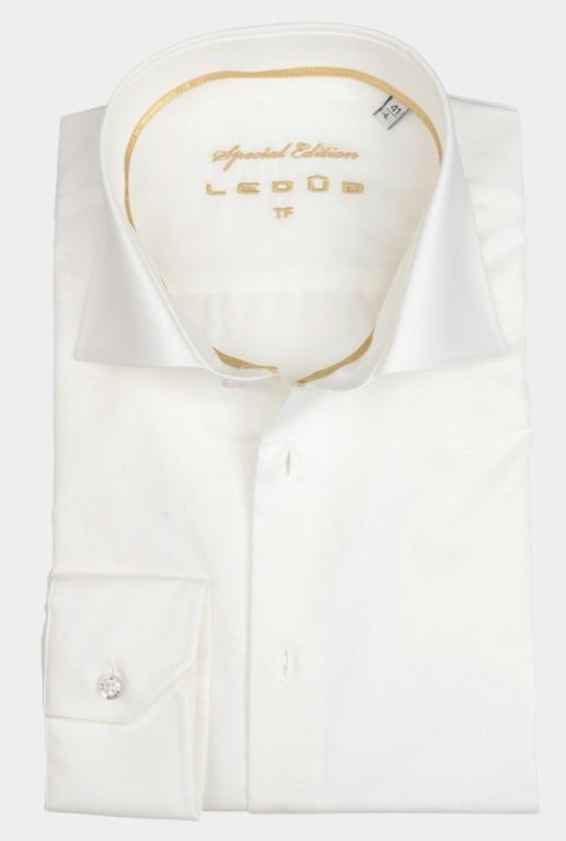 Ledub Business hemd lange mouw Beige overhemd creme modern fit 0033548/920000