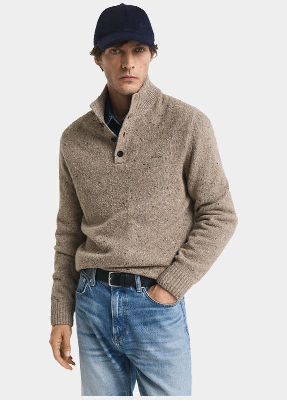 Gant Half Zip Bruin Wool blend Neps Half Buttoned 8040232/295
