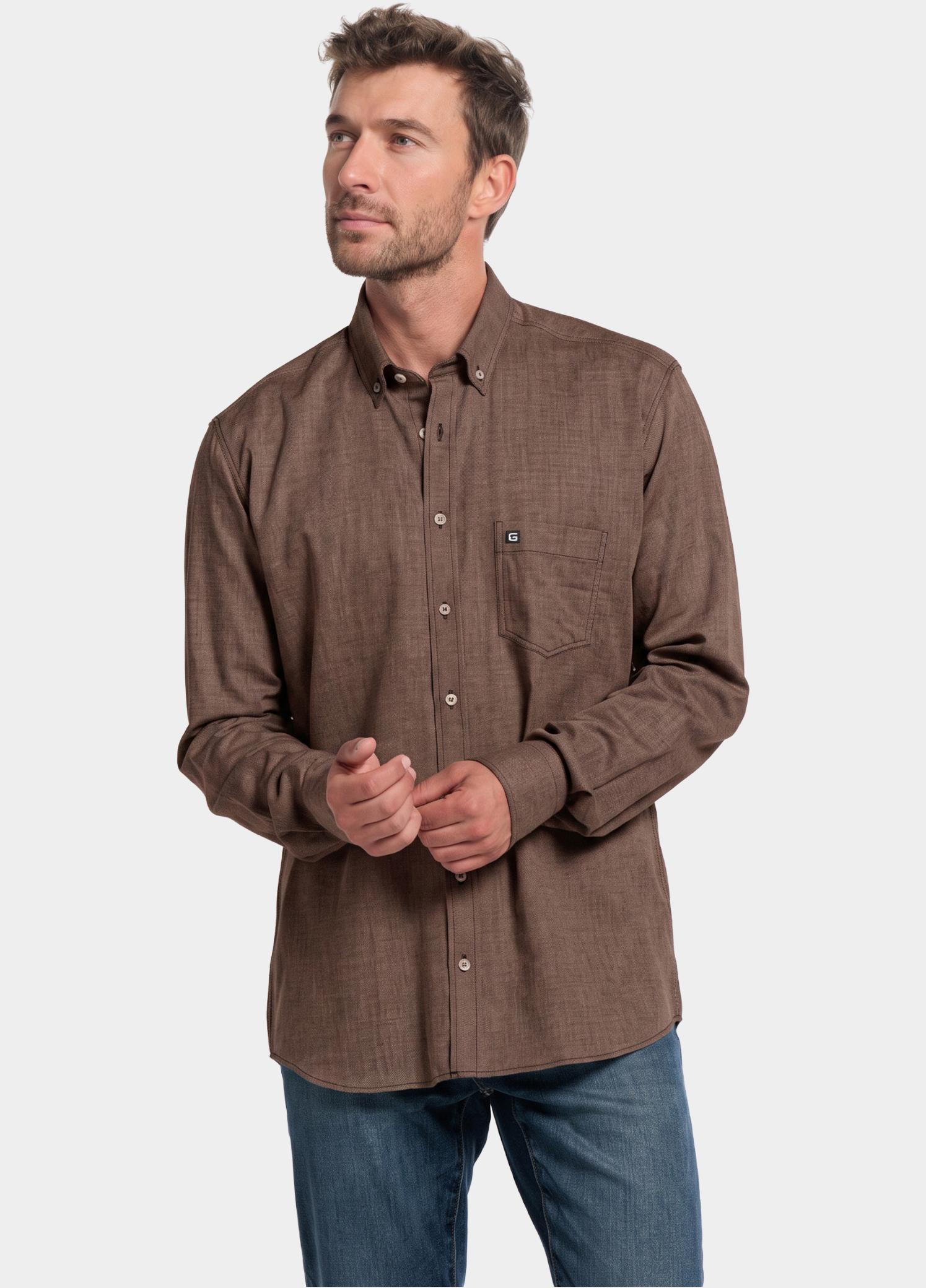 Giordano Overhemd heren Bruin Dino Wooltouch melange flanel 627005/82