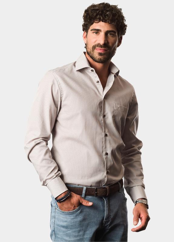 Ledub Business hemd lange mouw Bruin  0143280/630-645-000