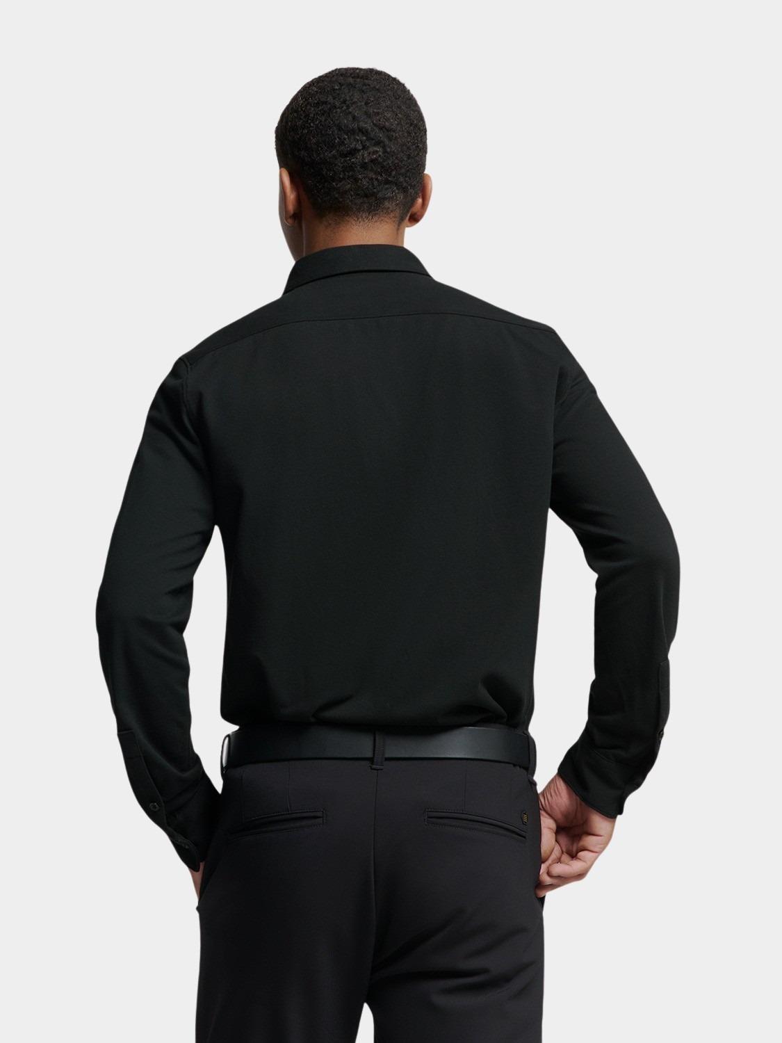 No Excess Casual hemd lange mouw Zwart Shirt Jersey Pique Stretch N4186/020
