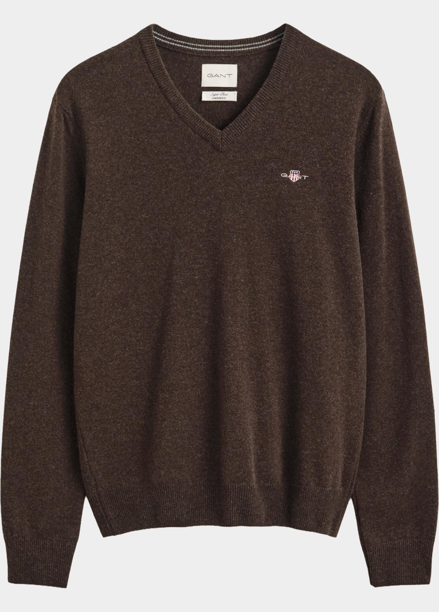 Gant Pullover heren Bruin Lamswollen trui met V-hals 87312/280