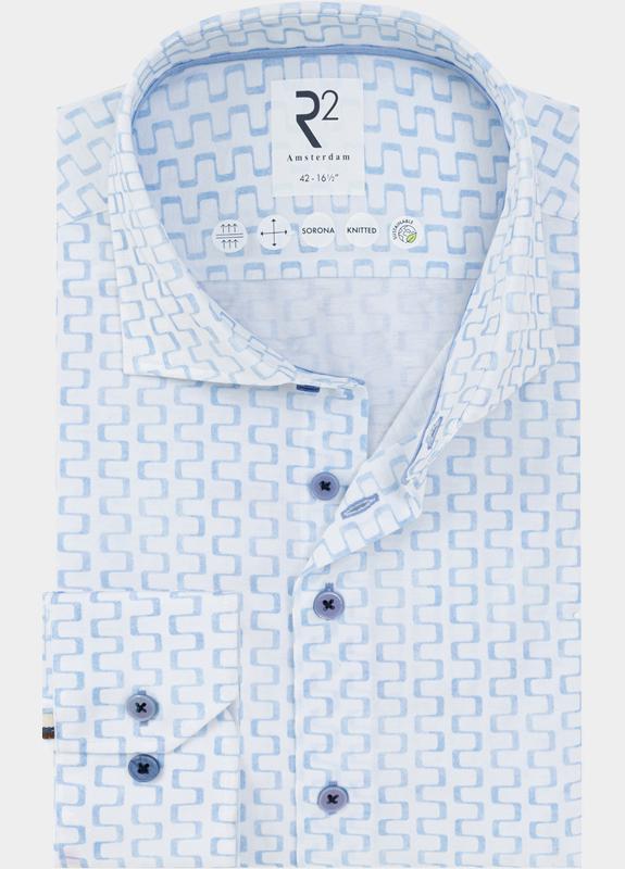 R2 Amsterdam Casual hemd lange mouw Blauw Blue irregular lines print co 132.WSP.024/018