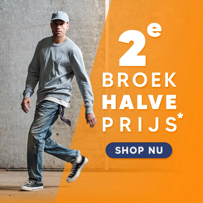 2e broek halve prijs — heren jeans actie voorjaar 2026, shop nu