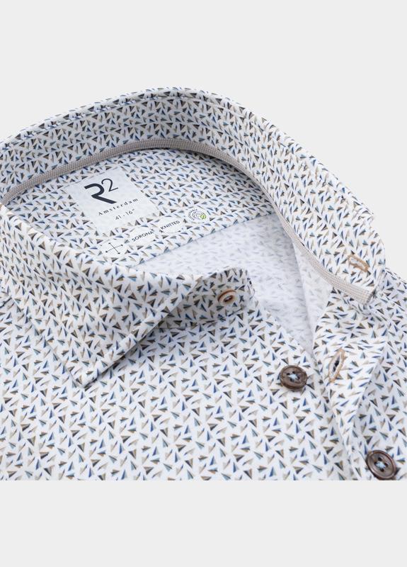 R2 Amsterdam Casual hemd lange mouw Beige Blue beige paper plane print 132.WSP.003/045