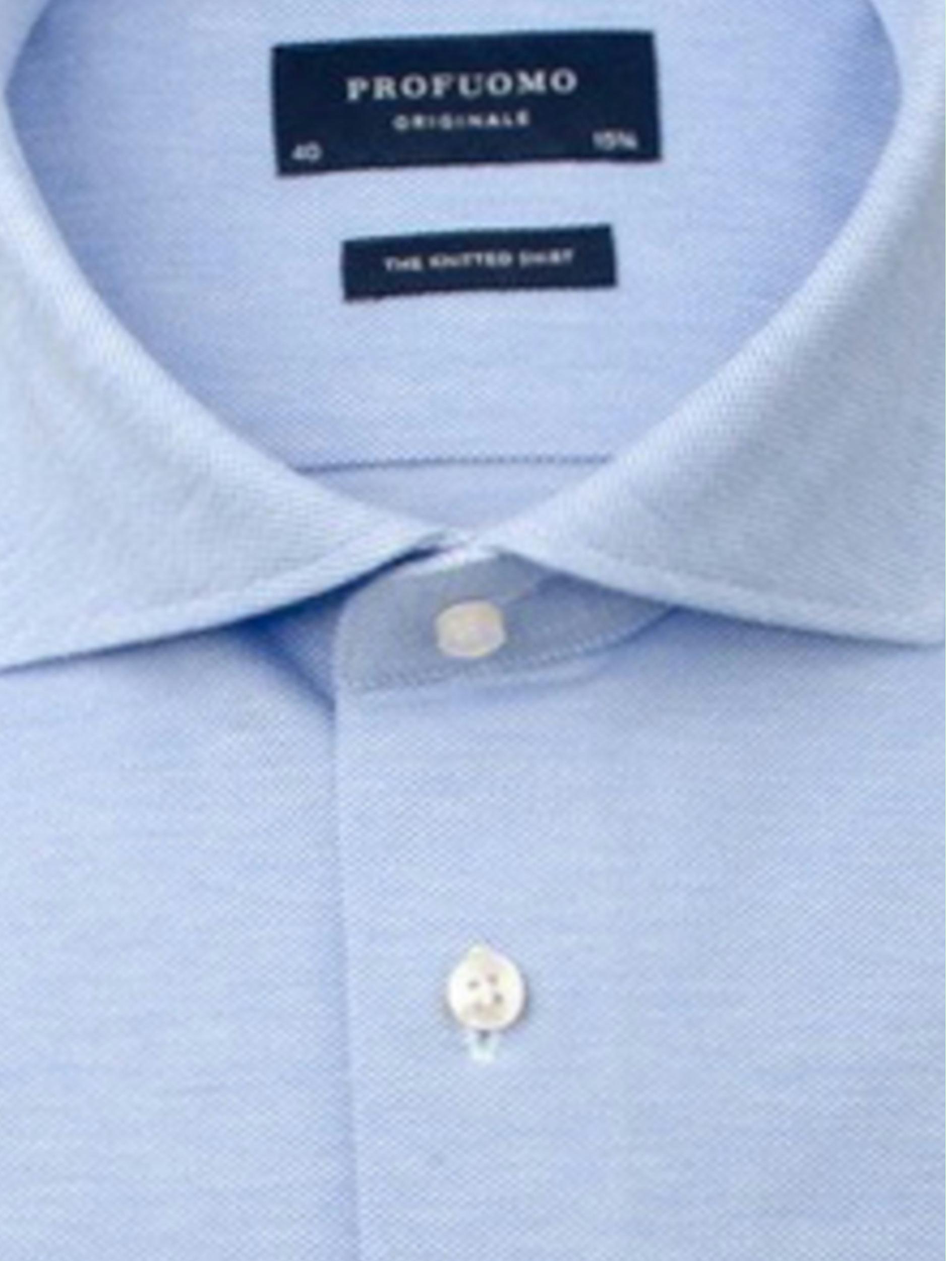 Profuomo Business hemd lange mouw Blauw piqué slim fit PP0H0A047/400