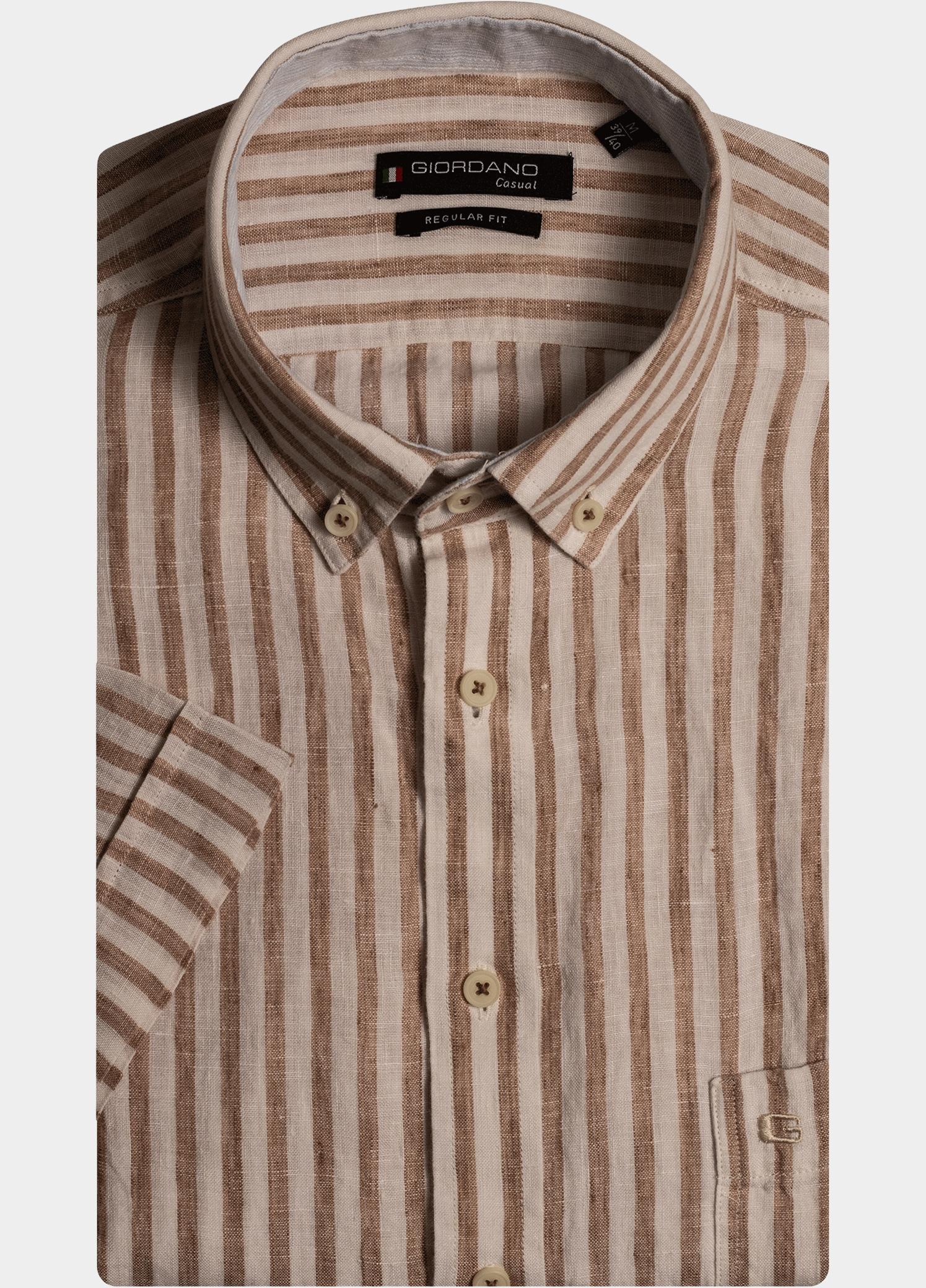 Giordano overhemd korte mouw heren Bruin League, SS Button Down 416302/80