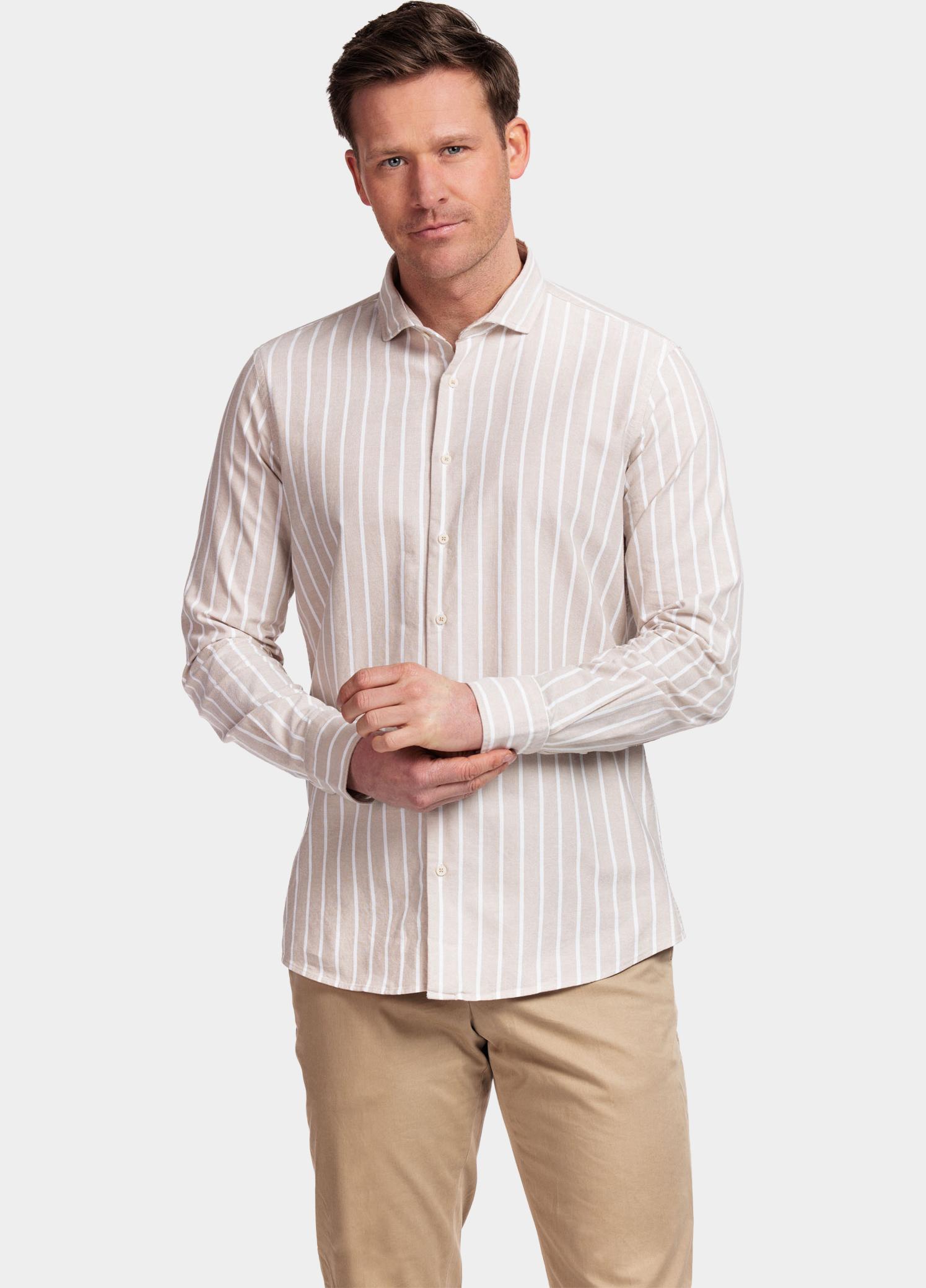 Giordano Overhemd heren Wit Row, LS Cutaway Color Stripe 417840/81