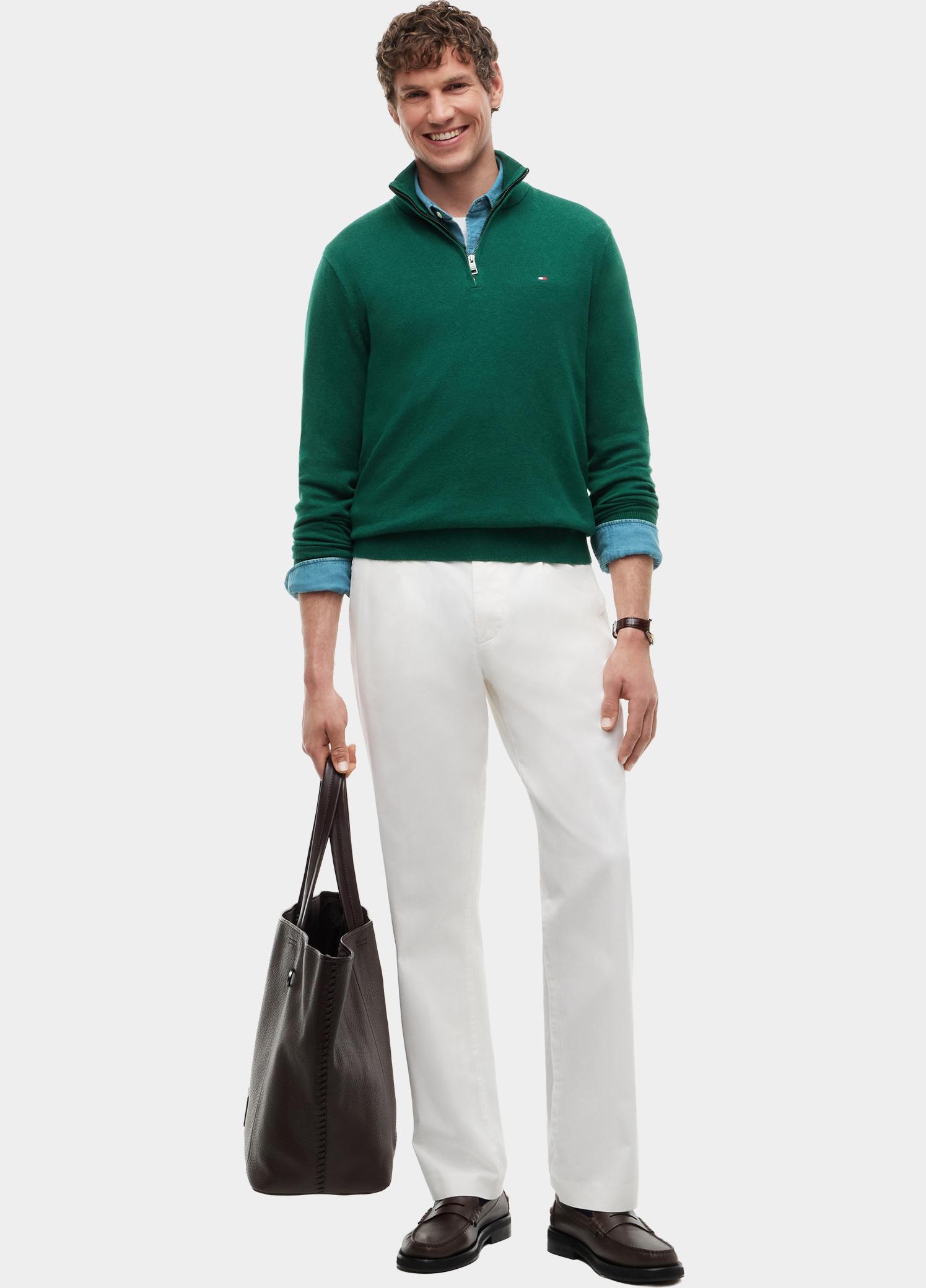 Tommy Hilfiger Half Zip Groen PIMA ORG CTN CASHMERE ZIP MOC MW0MW28049/MQ7