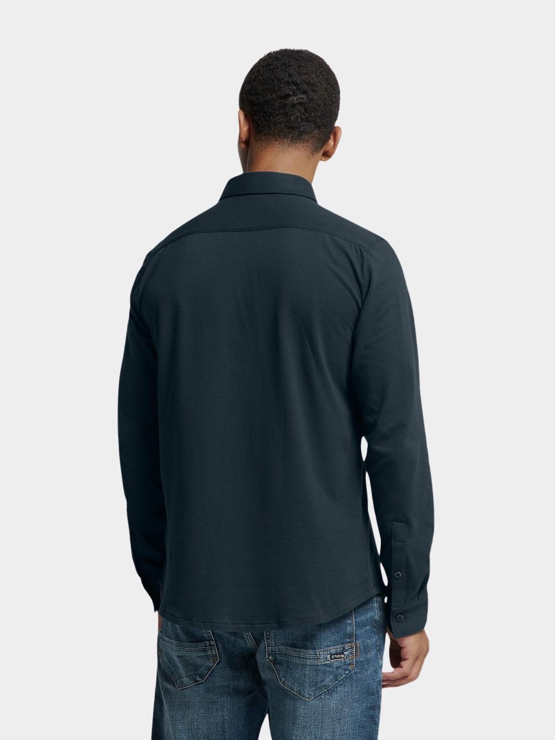 No Excess Casual hemd lange mouw Blauw Shirt Jersey Pique Stretch N4186/078