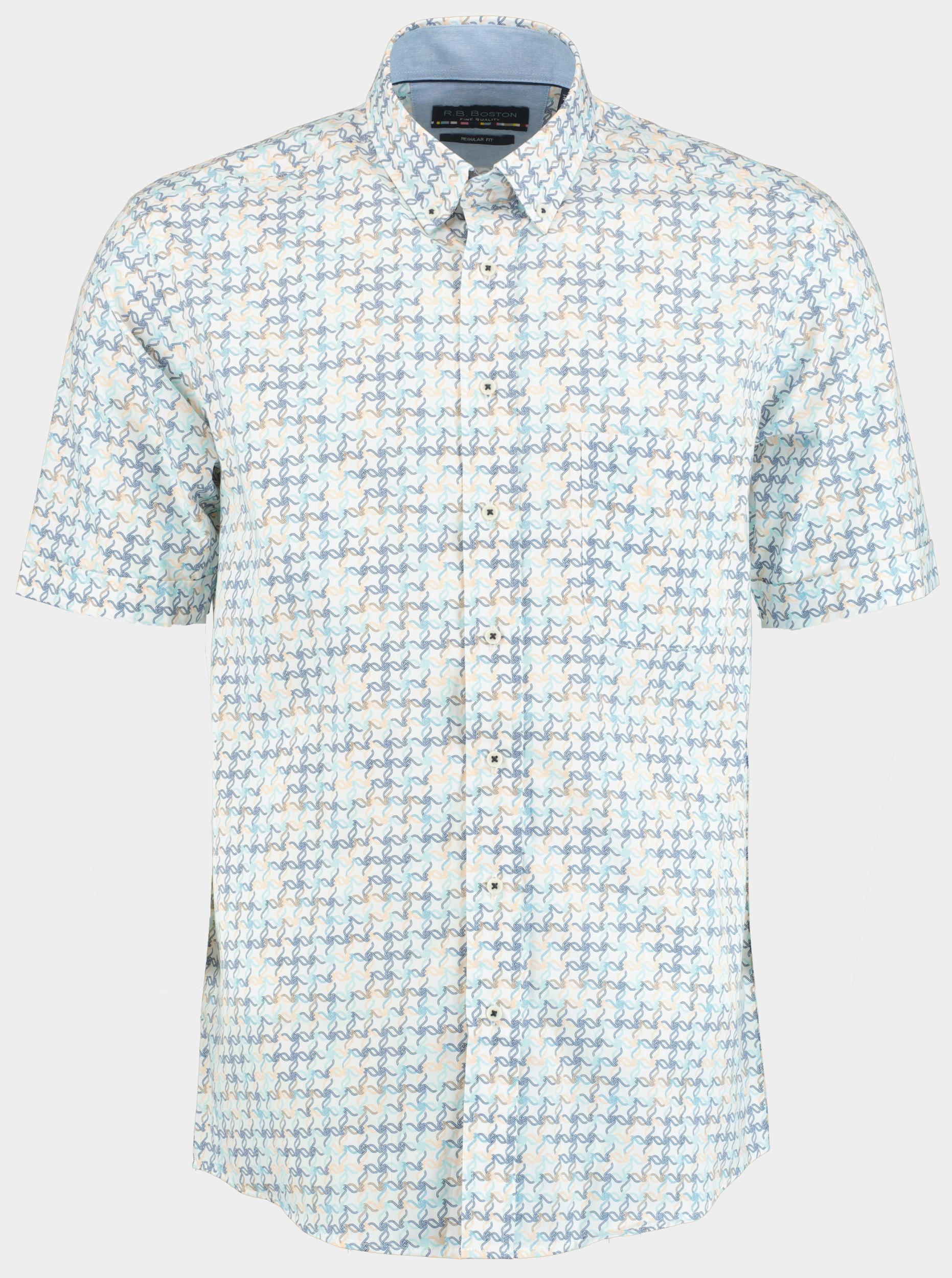 R.B. Boston Casual hemd korte mouw Blauw regular fit met streep 516670/229